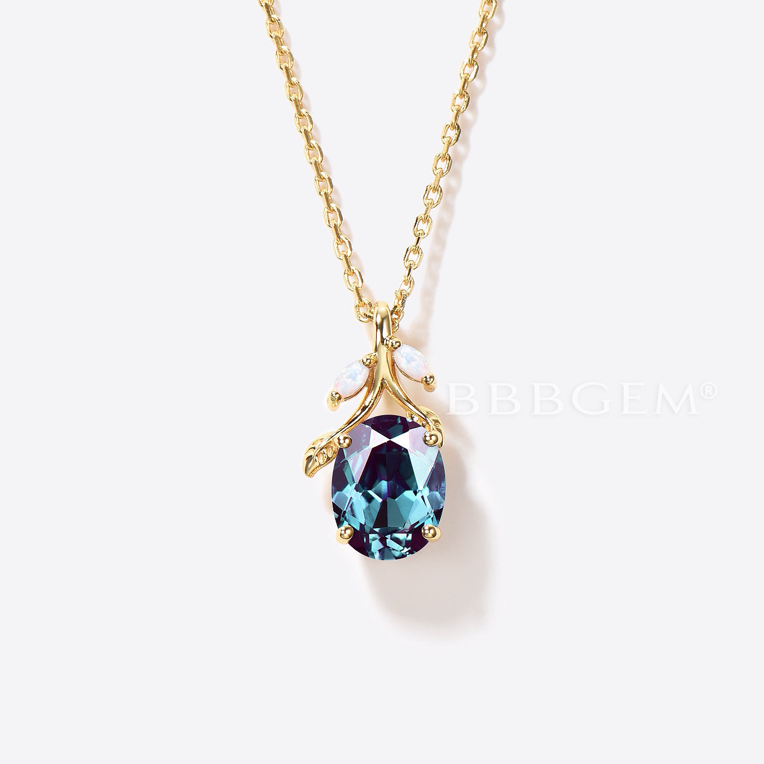 Alexandrite Opal Necklace - Color Changing Oval Pendant with Leaf Vine Design | Nature Inspired Jewelry for Women | Perfect for Weddings, Parties & Everyday Wear