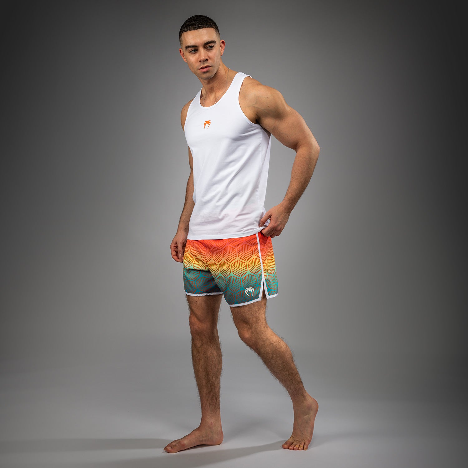 Venum Echo Tank Top for Men - White & Orange Sunset Workout Shirt - Gym, Running, MMA & Fitness Training Apparel