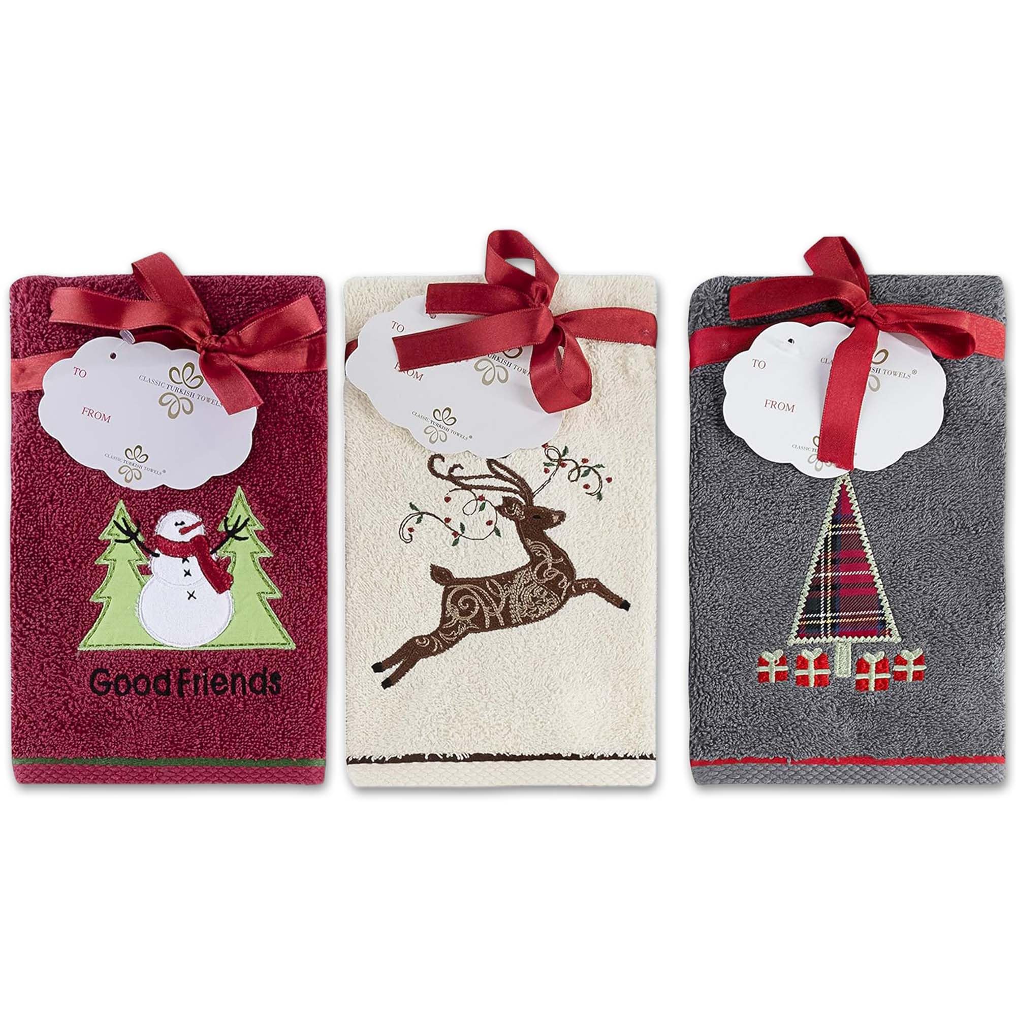 6-Piece Classic Turkish Christmas Towel Set - Embroidered Holiday Finger Hand Towels, Combed Cotton Kitchen Towels for Festive Decor & Gift Giving | Perfect for Holiday Parties, Hostess Gifts & Cozy Home Decor