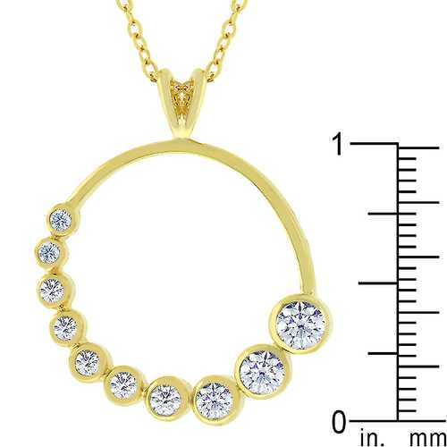 Golden Graduated Cubic Zirconia Circle Pendant Necklace - Elegant Jewelry Gift for Women, Brides & Graduates | Perfect for Weddings, Parties & Special Occasions