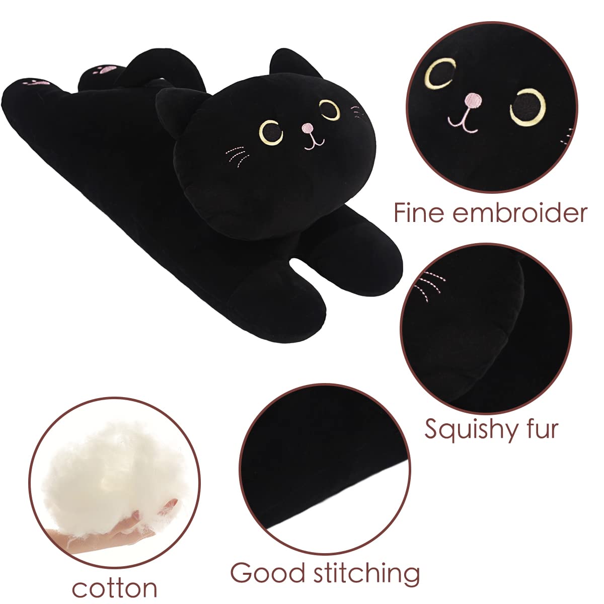 ARELUX 22 Inch Black Cat Plush Pillow - Soft Hugging Stuffed Animal Throw Pillow for Adults & Kids | Cute Kitten Sleeping Pillow for Bed, Sofa, Car | Perfect Gift for Cat Lovers, Friends & Family Birthday