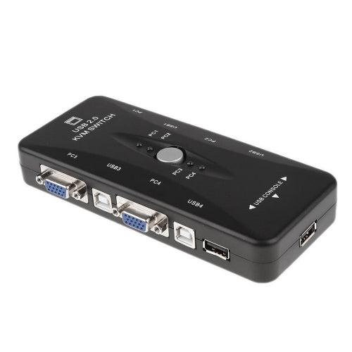 4 Port USB KVM Switch - Share 1 Monitor, Keyboard & Mouse Between 4 Computers - Ideal for Home Office, Gaming & Multi-PC Workstations