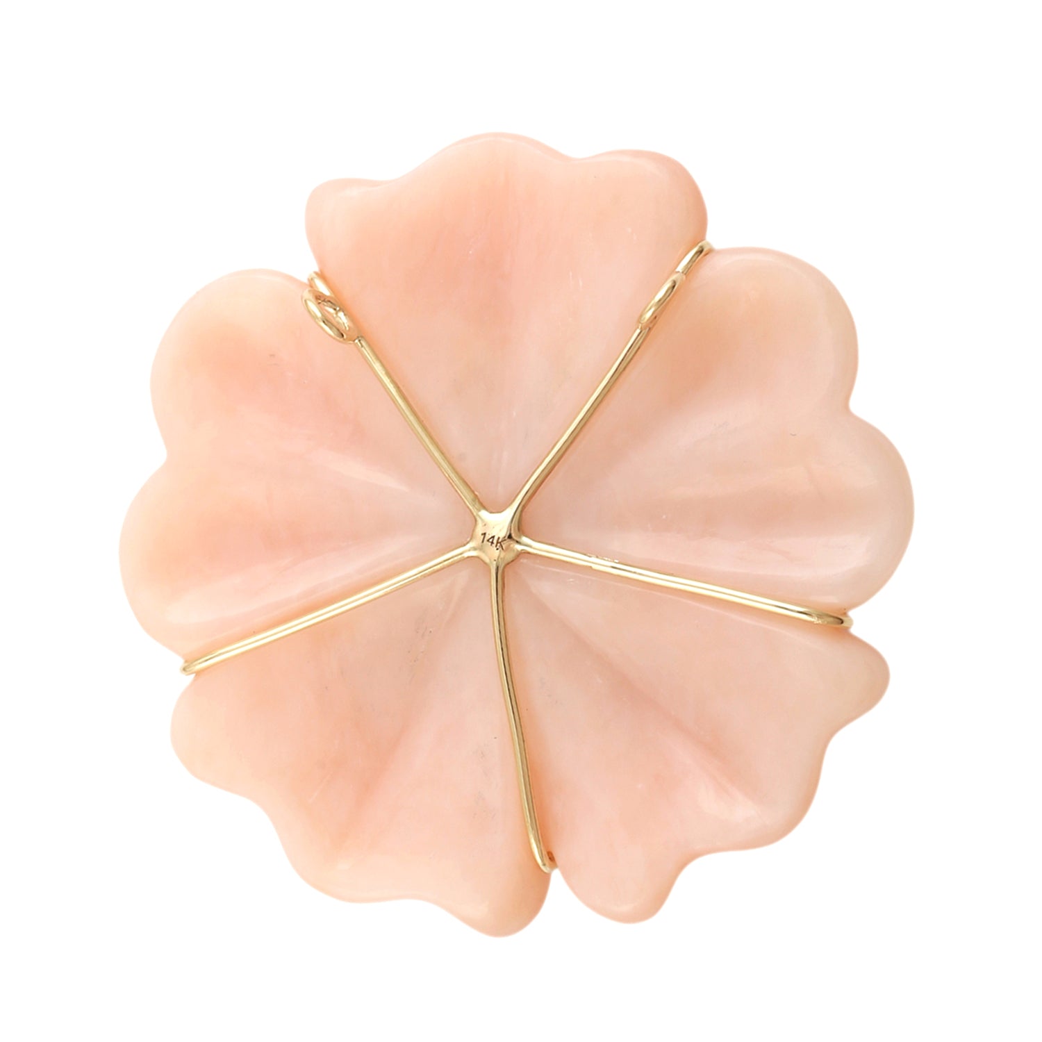 14K Yellow Gold Carved Opal Gemstone Pendant with Diamond Flower Accents - Elegant Jewelry Gift for Women, Perfect for Weddings & Special Occasions