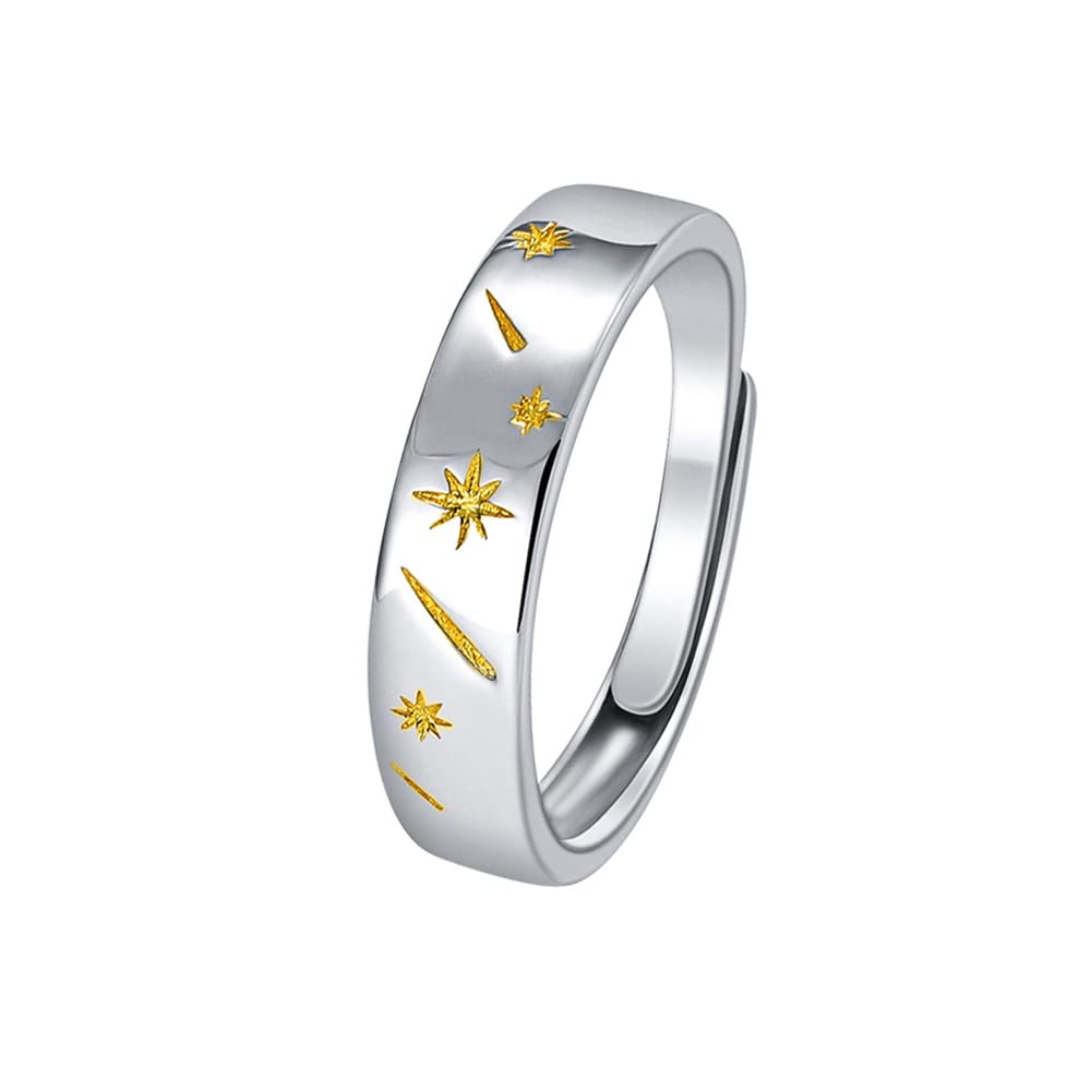 MIKAMOON 925 Sterling Silver Adjustable Open Star Moon Couple Rings for Men & Women - Wedding, Engagement, Promise, Anniversary Gift for Him & Her - Perfect for Romantic Dates, Proposals & Special Occasions