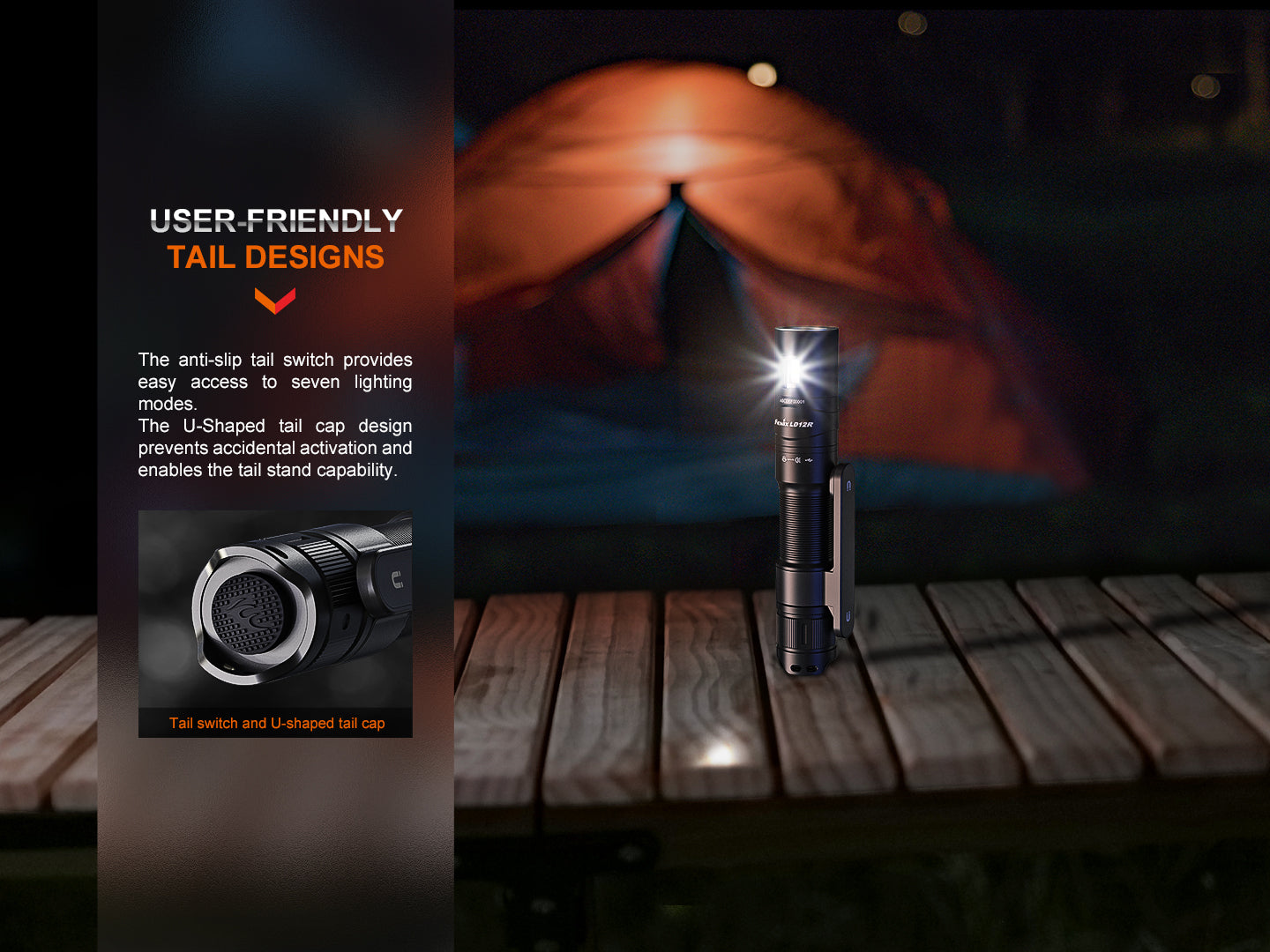 Fenix LD12R Rechargeable Dual Light Flashlight - 300 Lumens, Compact EDC Flashlight for Camping, Hiking & Emergency Use