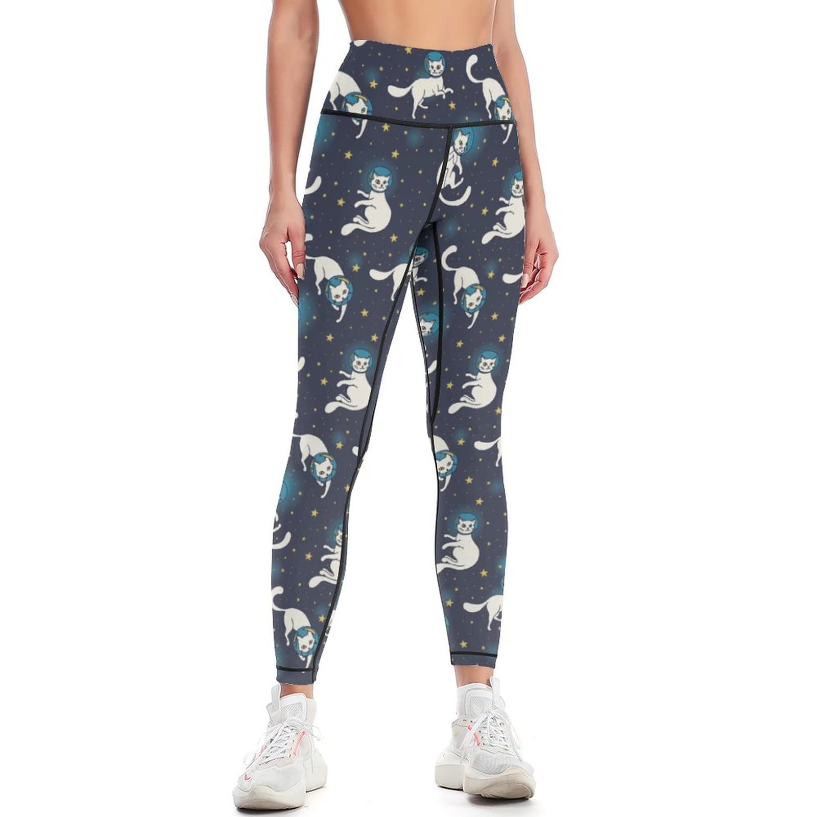 HK97 Women's High Waisted Yoga Pants - Cute Cat Print Workout Leggings with Tummy Control for Running, Fitness & Athletic Activities | Perfect for Gym, Yoga & Casual Wear