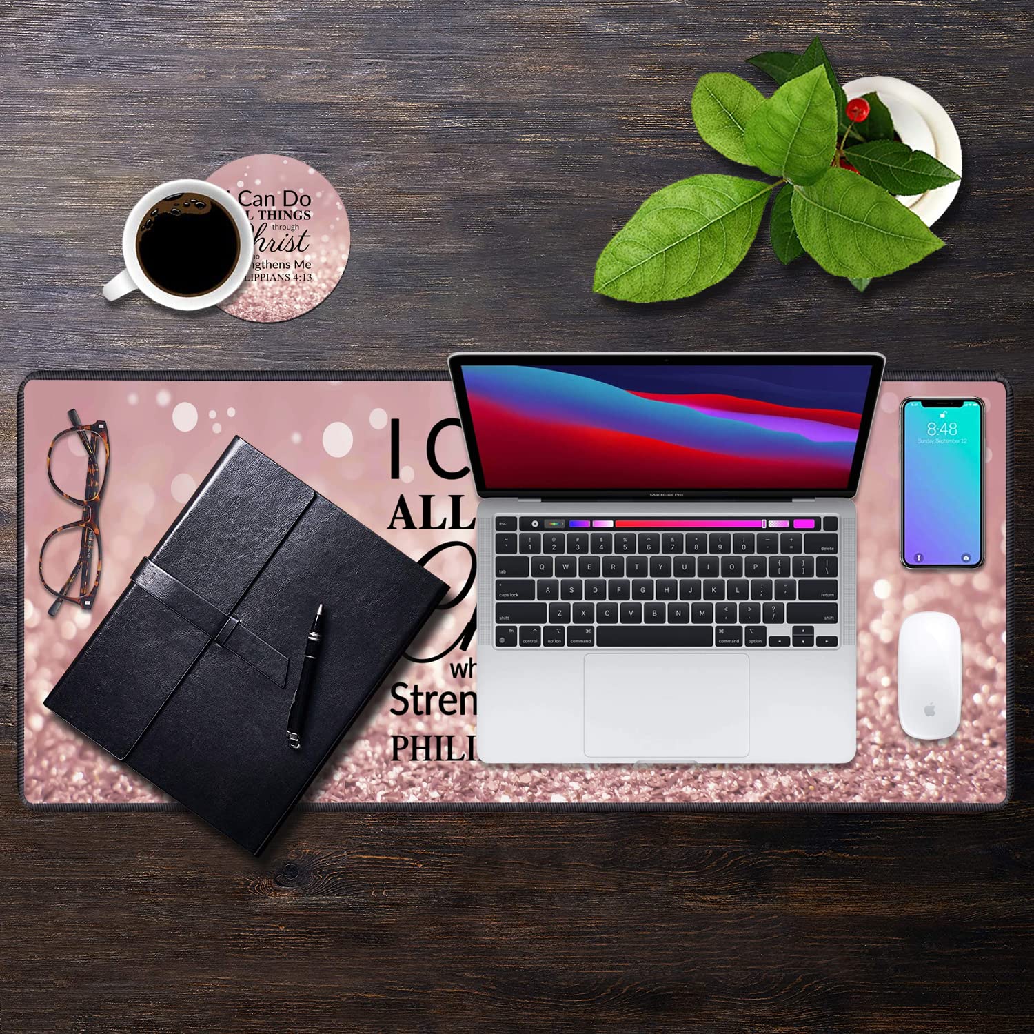 XXL Gaming Mouse Pad 31.5x11.8 Inches - Non-Slip Desk Mat with Stitched Edges & Built-in Coasters for PC, Laptop, Office & Home Use - Perfect for Work, Gaming & Bible Study (Philippians 4:13 Inspired)