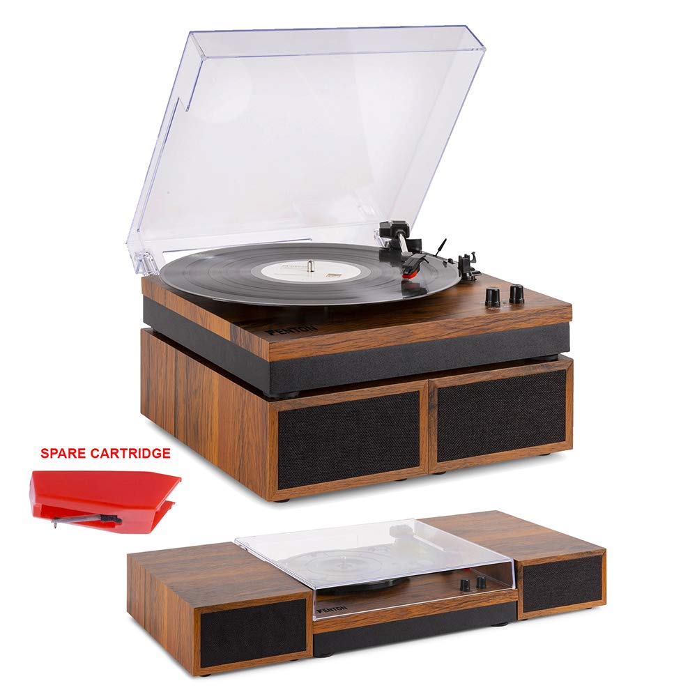 Fenton RP165 Vintage Bluetooth Record Player with Built-in Speakers & Amplifier - 3-Speed Turntable with Ceramic Cartridge, Spare Stylus & RCA Output (Light Wood Finish) - Perfect for Home Entertainment, Vinyl Collection & Retro Decor