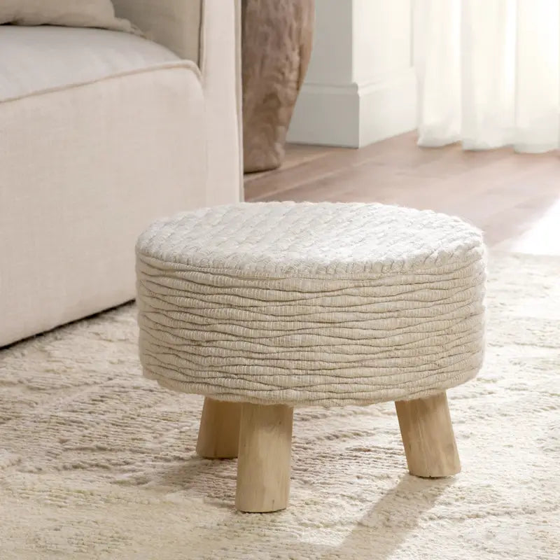 Jaipur Living Penna Stool - Handcrafted Boho Ottoman with Geometric Pattern, Perfect for Living Room, Bedroom, or Nursery Decor