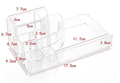 Kamay's 8-Compartment Clear Acrylic Makeup Organizer - Circular Arc Design for Lipstick, Makeup Brushes, Nail Polish & Essential Oils | Perfect for Vanity, Bathroom Counter & Travel Beauty Storage