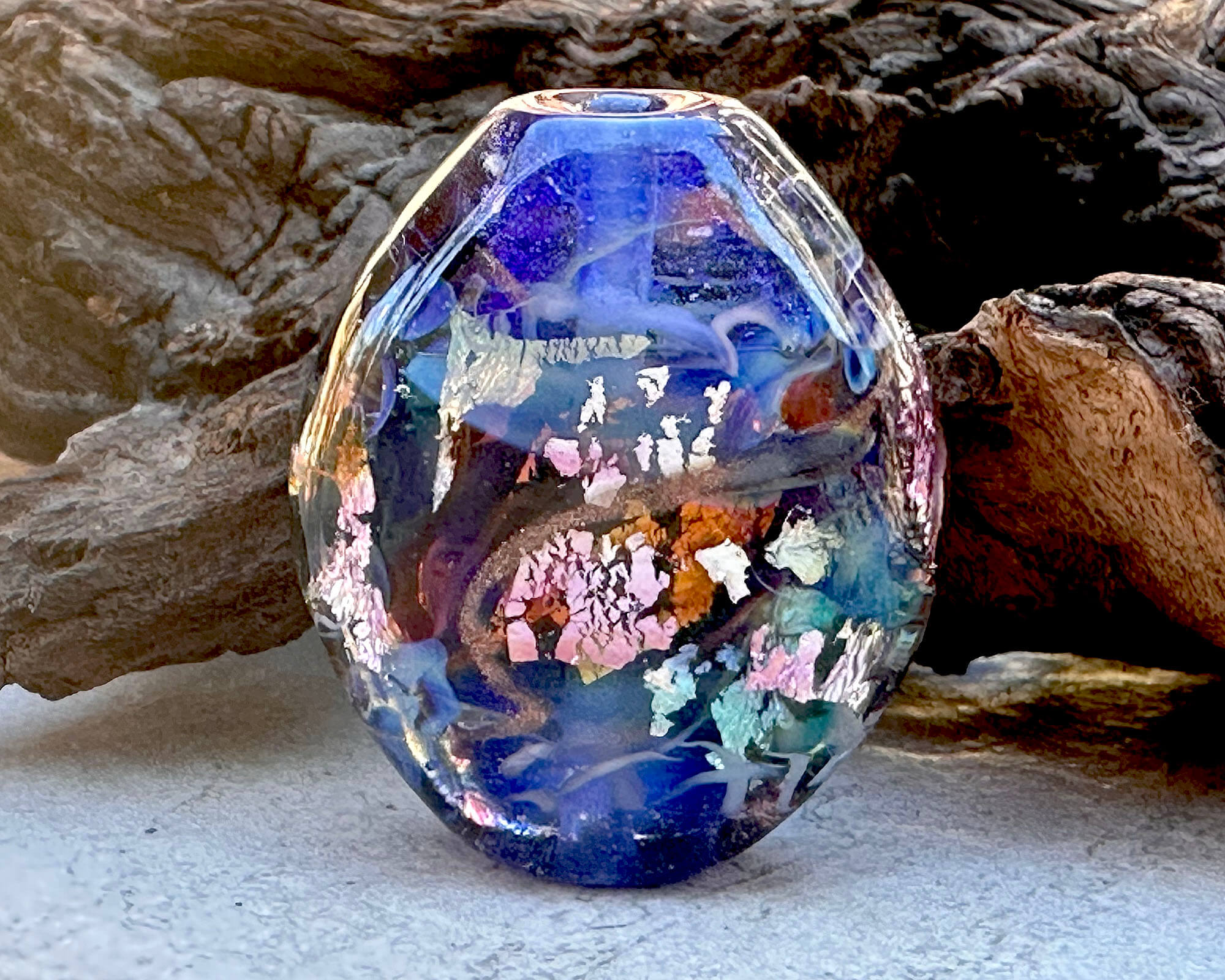 Handmade Blue Treasure Lampwork Glass Focal Bead for Jewelry Making - Perfect for Necklaces, Bracelets & DIY Craft Projects