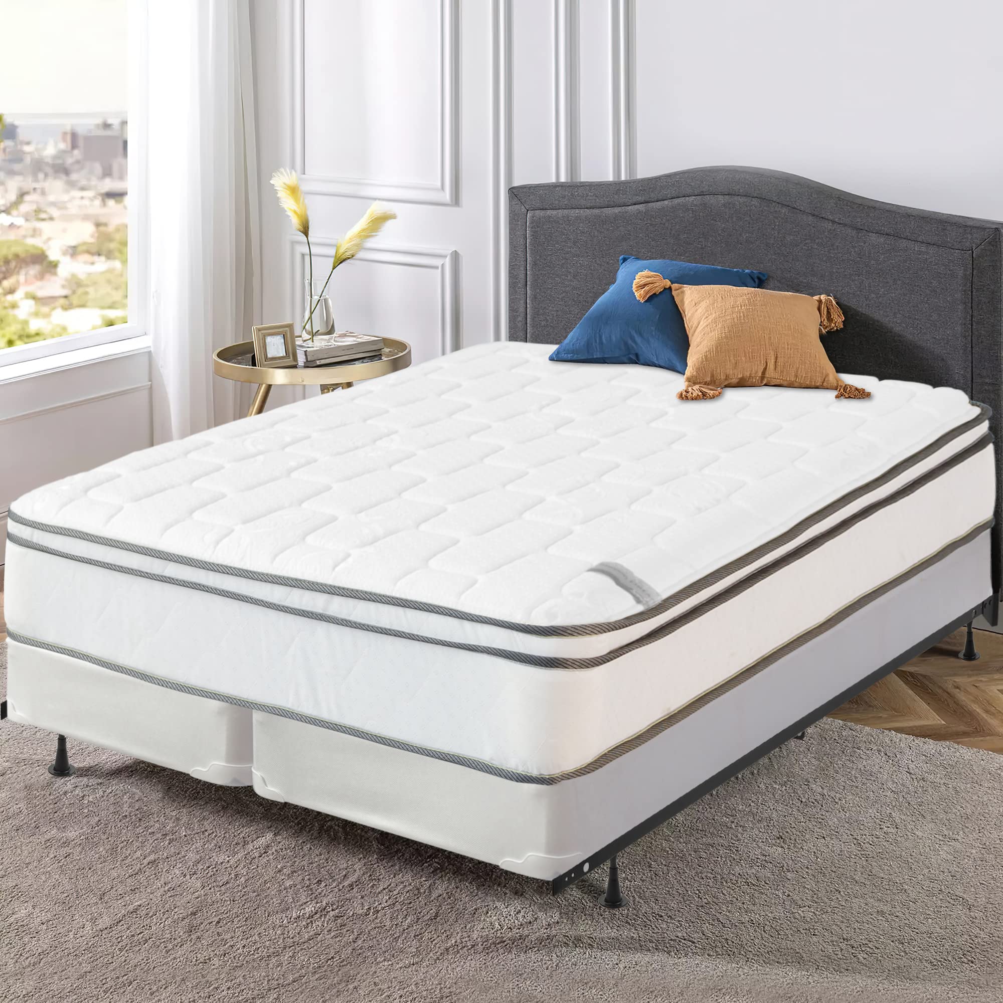 Premium Continental Sleep Medium Plush Eurotop Pillowtop Innerspring Mattress Set - Full XL Size with 4