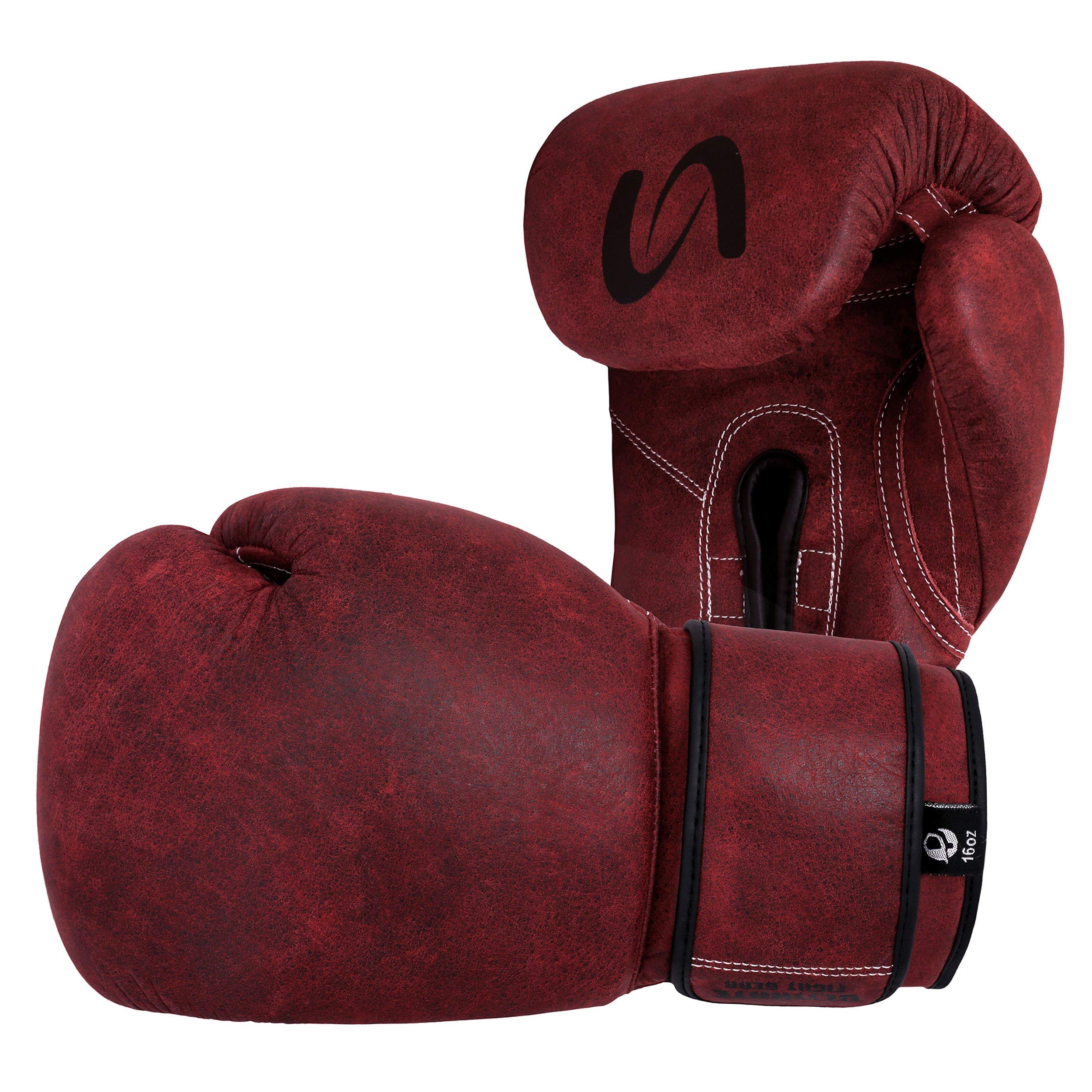 UFG Ultimate Antique Genuine Leather Handcrafted Vintage Boxing Gloves 16oz - Premium Training & Sparring Gloves for Men, Professional Fight Gear (Red) - Perfect for Boxing Training, MMA Workouts & Heavy Bag Punching Practice