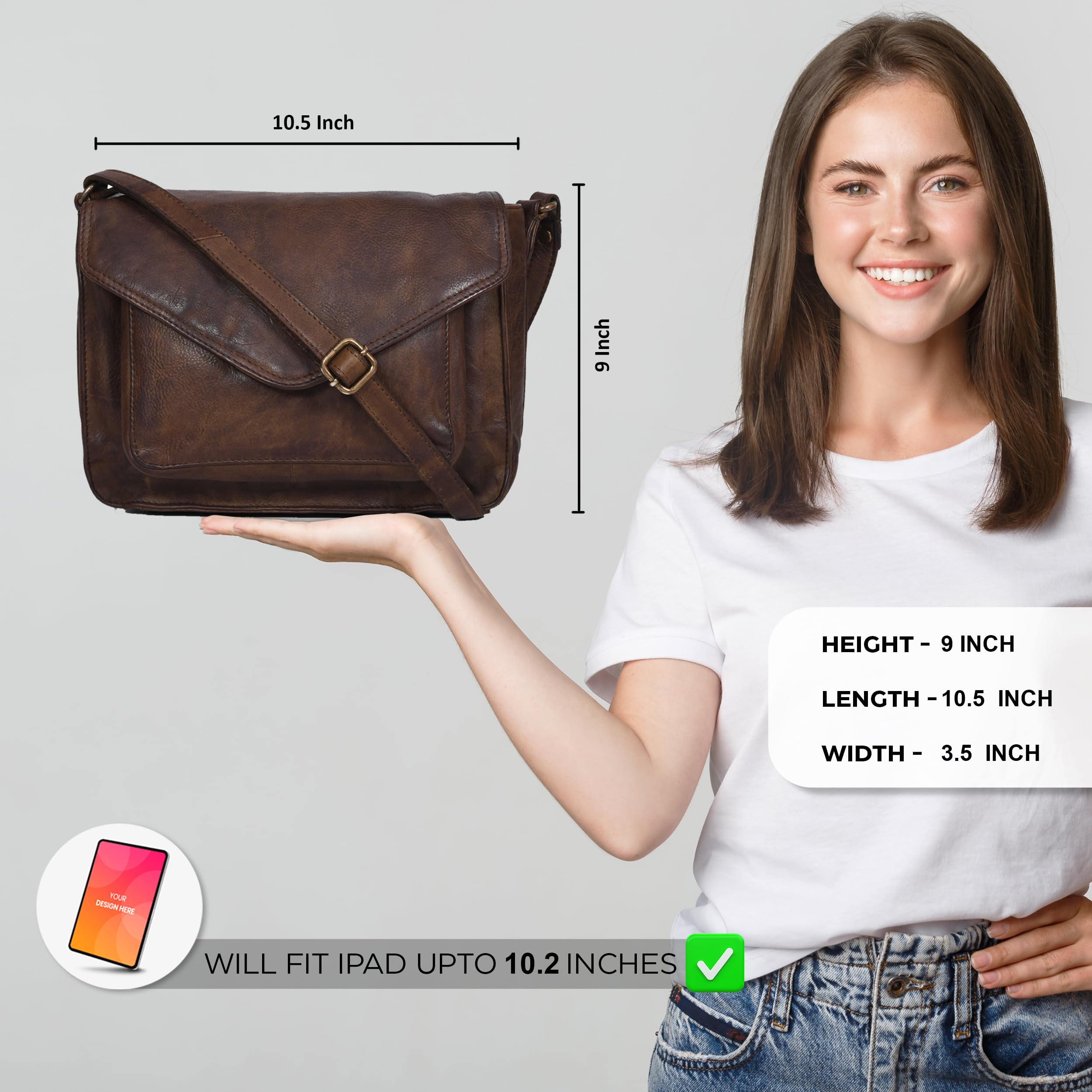 Women's Leather Crossbody Bag with Adjustable Strap & Snap Closure - Stylish Flapover Purse for Work, Travel & Everyday Use