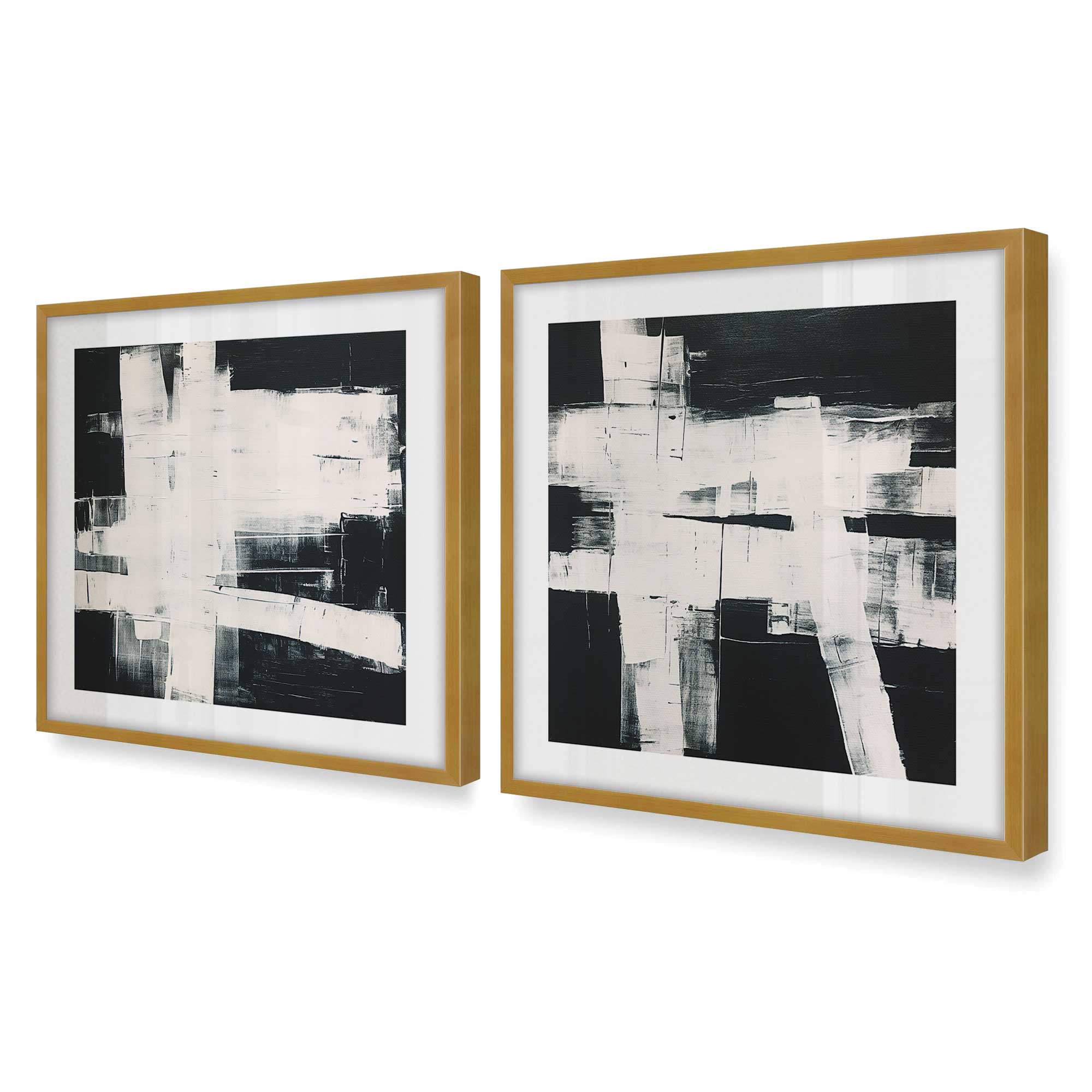 Eclipsed Onyx Tangle - Set of 2 Premium Art Prints for Wall Decor | Modern Abstract Black & White Artwork for Living Room, Bedroom & Office