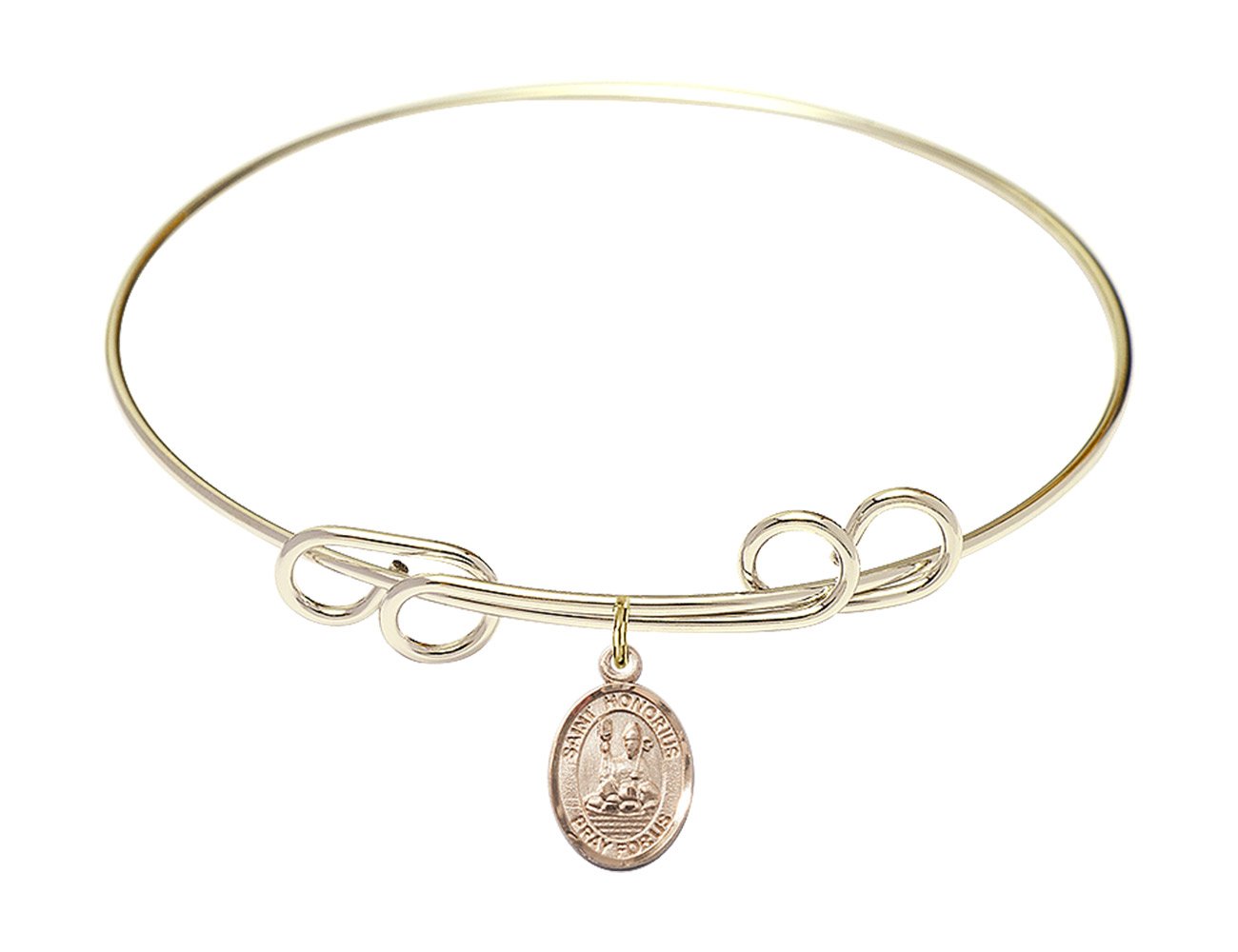 F A Dumont 8 Inch Round Double Loop Bangle Bracelet with St. Honorius of Amiens Charm - Elegant Religious Jewelry for Women, Perfect for Church, Weddings & Everyday Wear