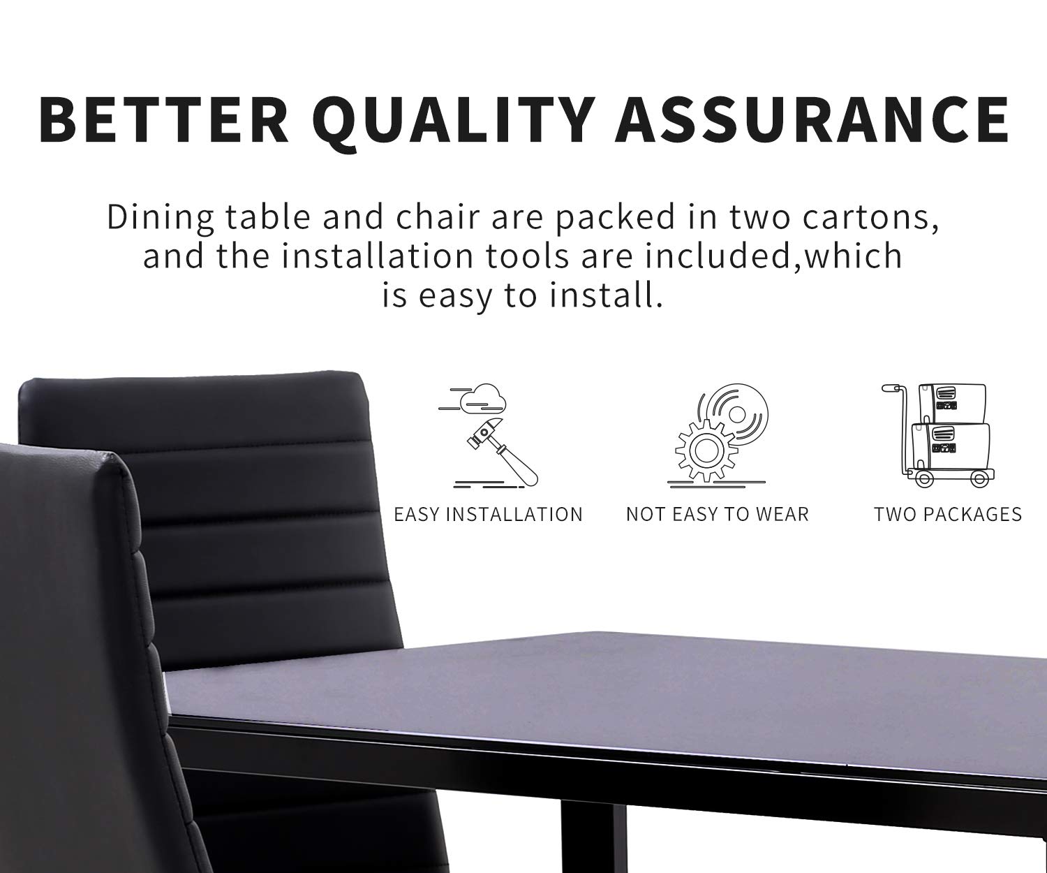 HCY 4-Piece Dining Table Set with Chairs - Compact Rectangular Kitchen Table for Small Spaces, Black Home Furniture | Perfect for Apartments, Breakfast Nooks & Cozy Dining Areas
