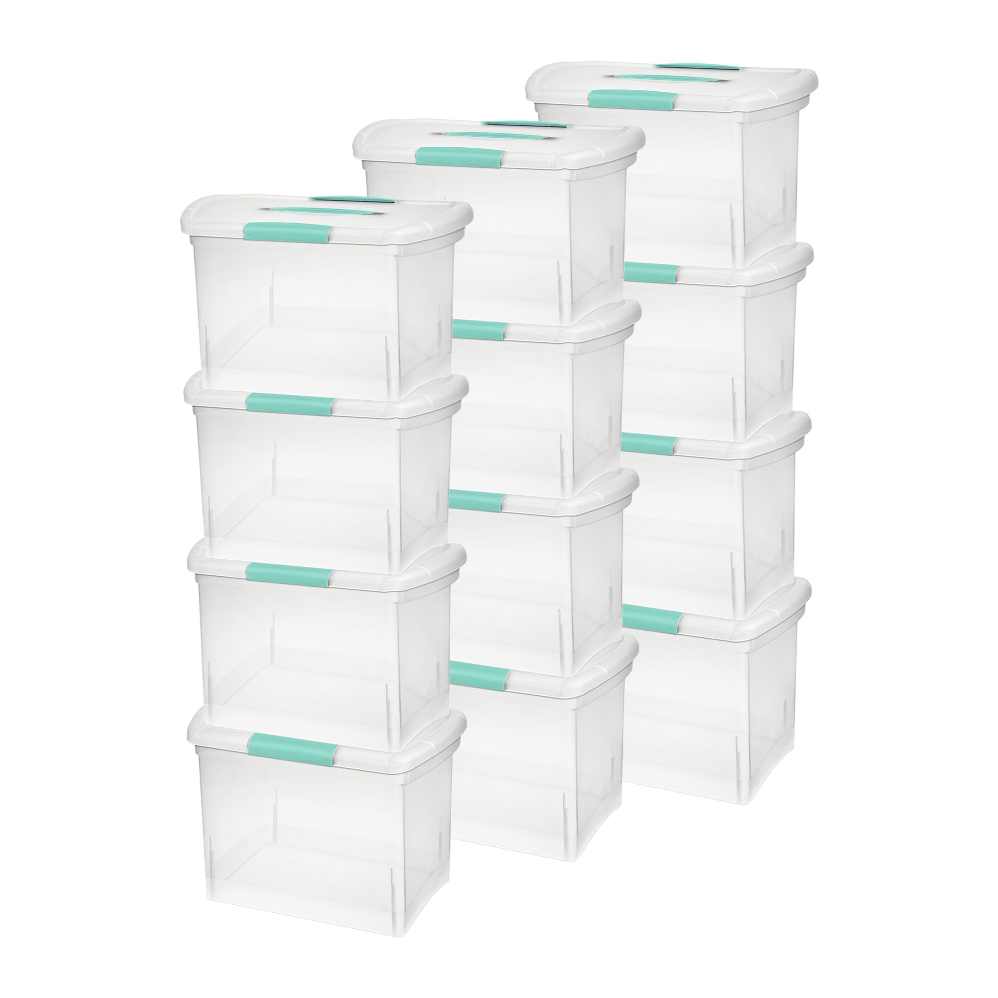 Sterilite Large Nesting ShowOffs Stackable Storage Bins with Latching Lid & Handles - 12-Pack Clear Plastic Organizer Boxes for Files, Toys, Office & Home Organization - Perfect for Closet, Garage & Classroom Storage