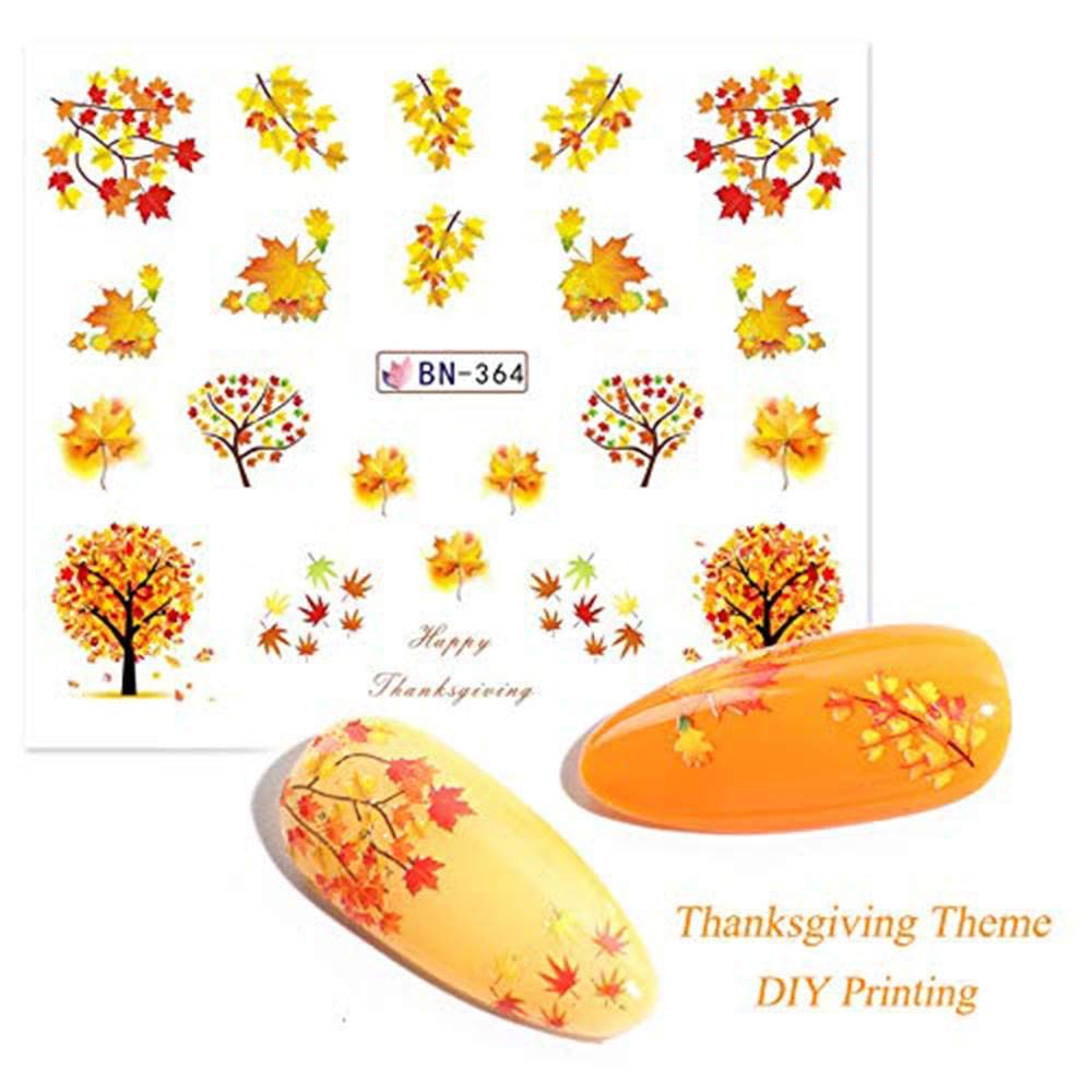 Halloween & Thanksgiving Nail Art Stickers - 12 Sheets Fall Nail Decals with Maple Leaf, Pumpkin & Turkey Designs | Water Transfer DIY Nail Stickers for Women, Girls & Kids | Perfect for Thanksgiving Decorations & Holiday Nail Art