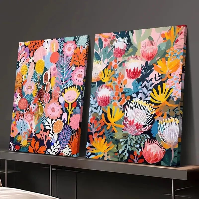 2-Pack Bohemian Style Native Flowers and Shrubs Canvas Wall Art - 50x75cm Framed Prints | High-Quality Australian Made Ready-to-Hang Decor for Living Room, Bedroom & Office
