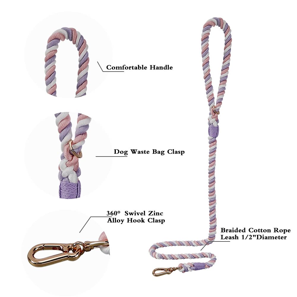Custom Engraved Personalized Dog Collar & Leash Set - Soft Braided Cotton Rope Collar with Pet Name/Number - Adjustable for Small, Medium & Large Dogs (Unicorn Design) - Perfect for Daily Walks, Training & Gifts