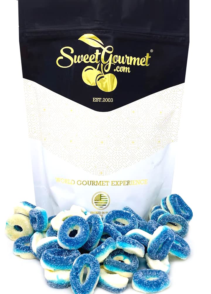 SweetGourmet Blue Raspberry Gummy Rings - 2lb Bulk Sour Candy for Parties, Movie Nights & Snacking | Delicious Chewy Gummi Treats