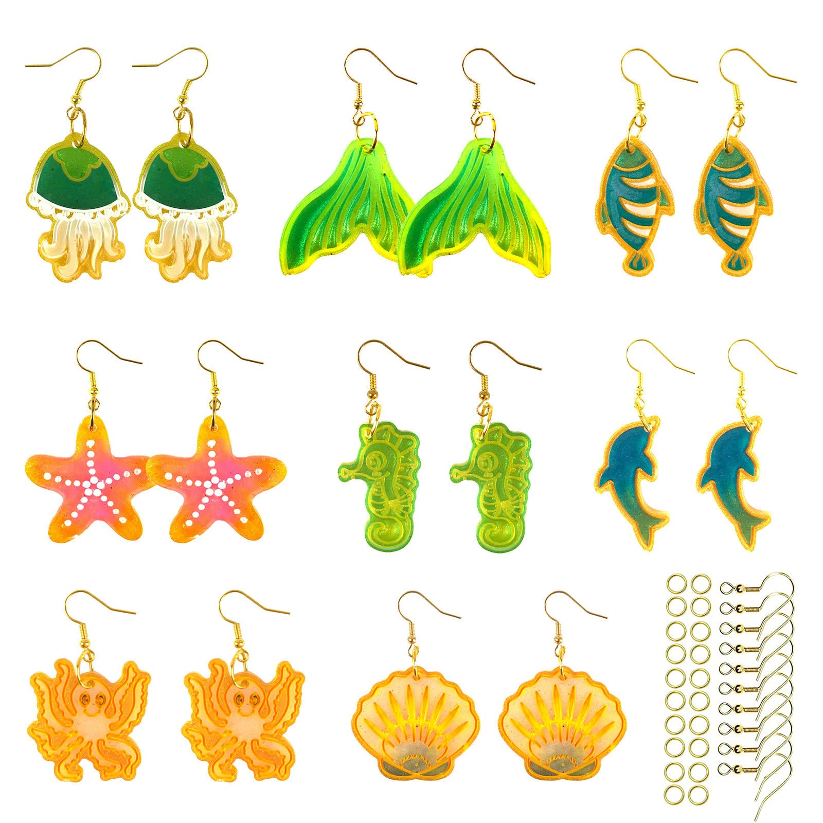 48pcs Unique Resin Jewelry Molds Set - Earring Molds with Holes, Pendant & Keychain Molds - Includes 8 Pairs Silicone Earring Molds, Ear Hooks, Jump Rings & Eye Pins - Perfect for DIY Handmade Jewelry, Gifts & Craft Projects