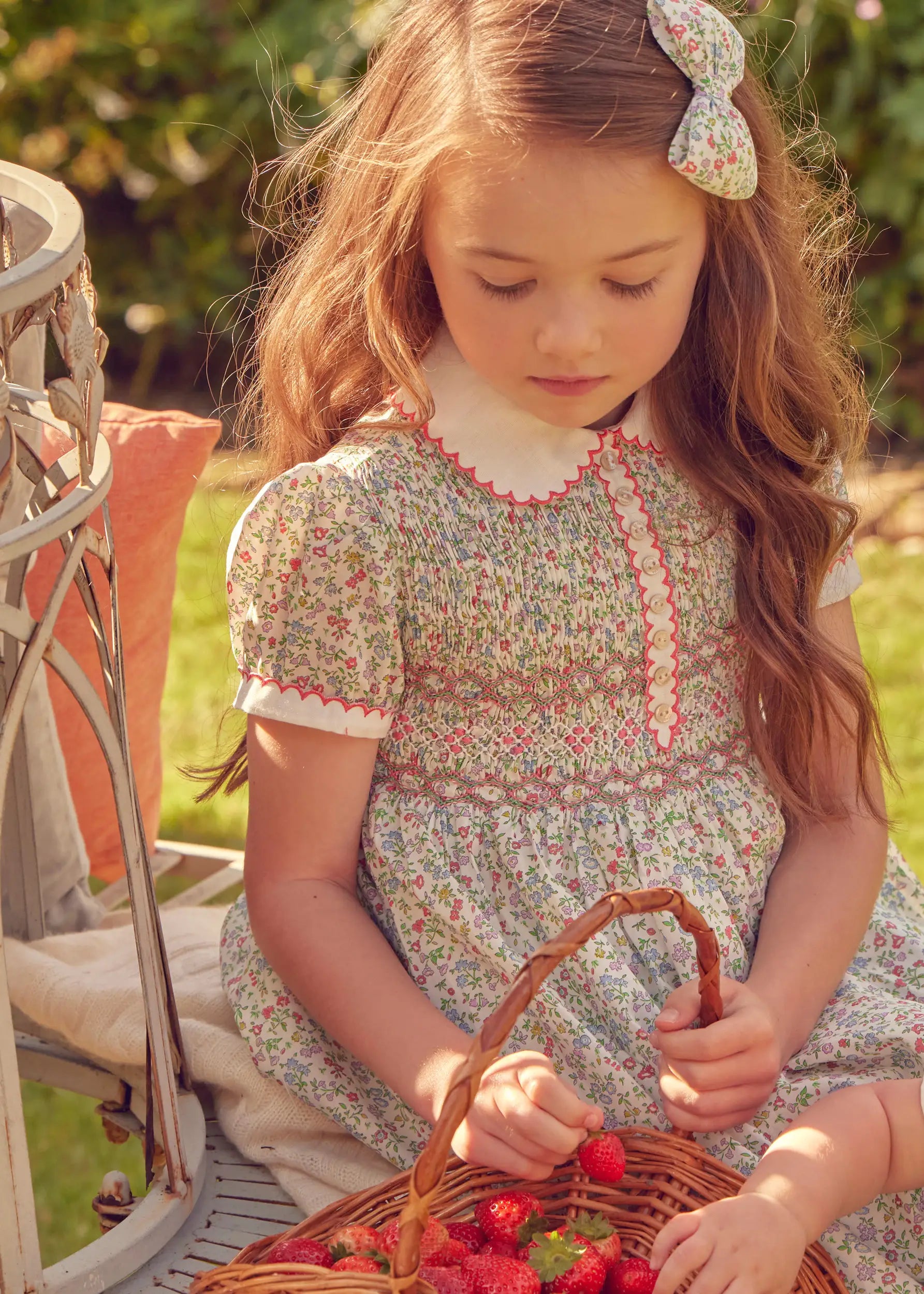 **Liberty Fabric Floral Hand Smocked Short Sleeve Dress for Girls - Cordelia Pink (12m-6yrs) | Perfect for Spring Outfits, Parties & Special Occasions**