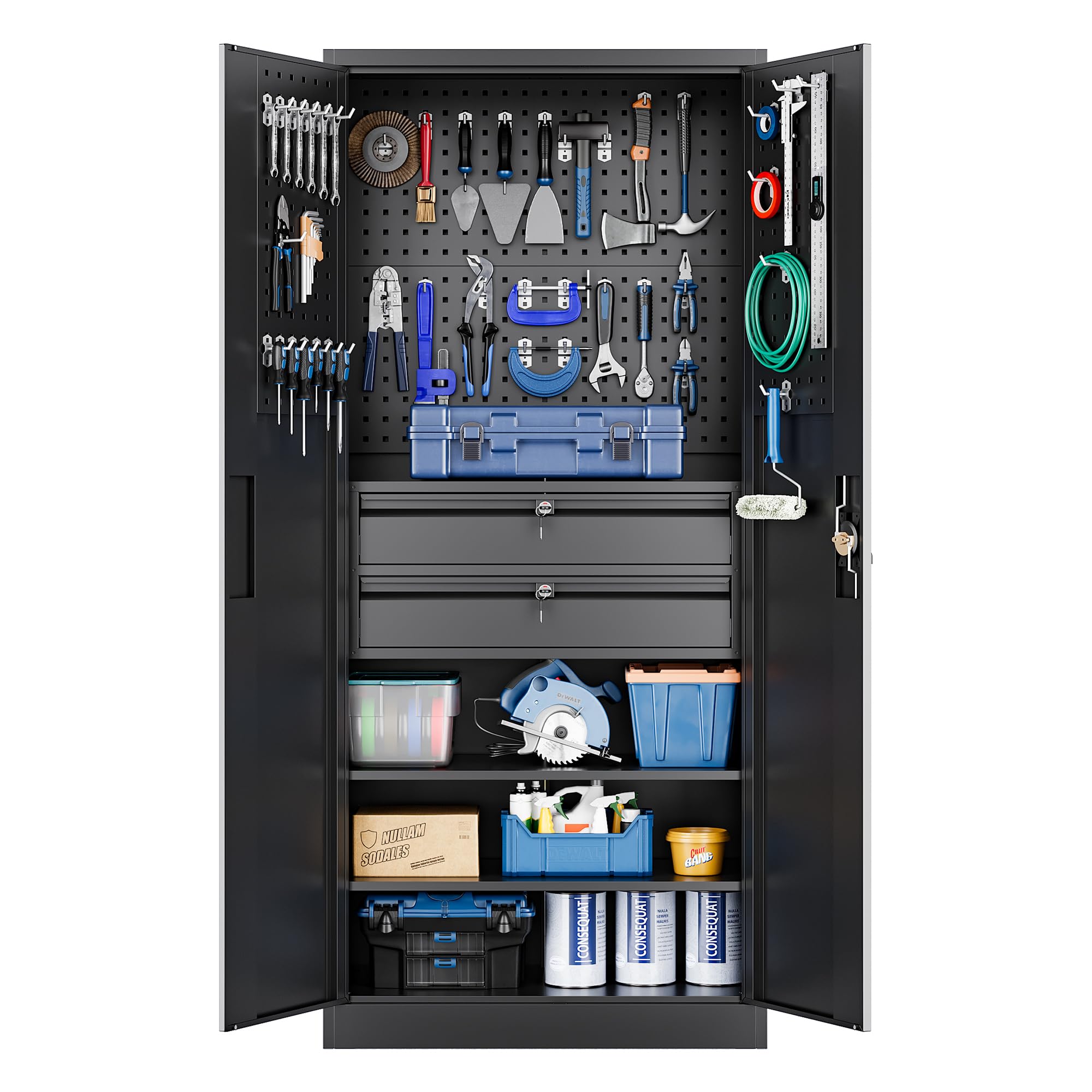 Yizosh Heavy Duty Metal Garage Storage Cabinet with Locking Doors & 2 Drawers - 71