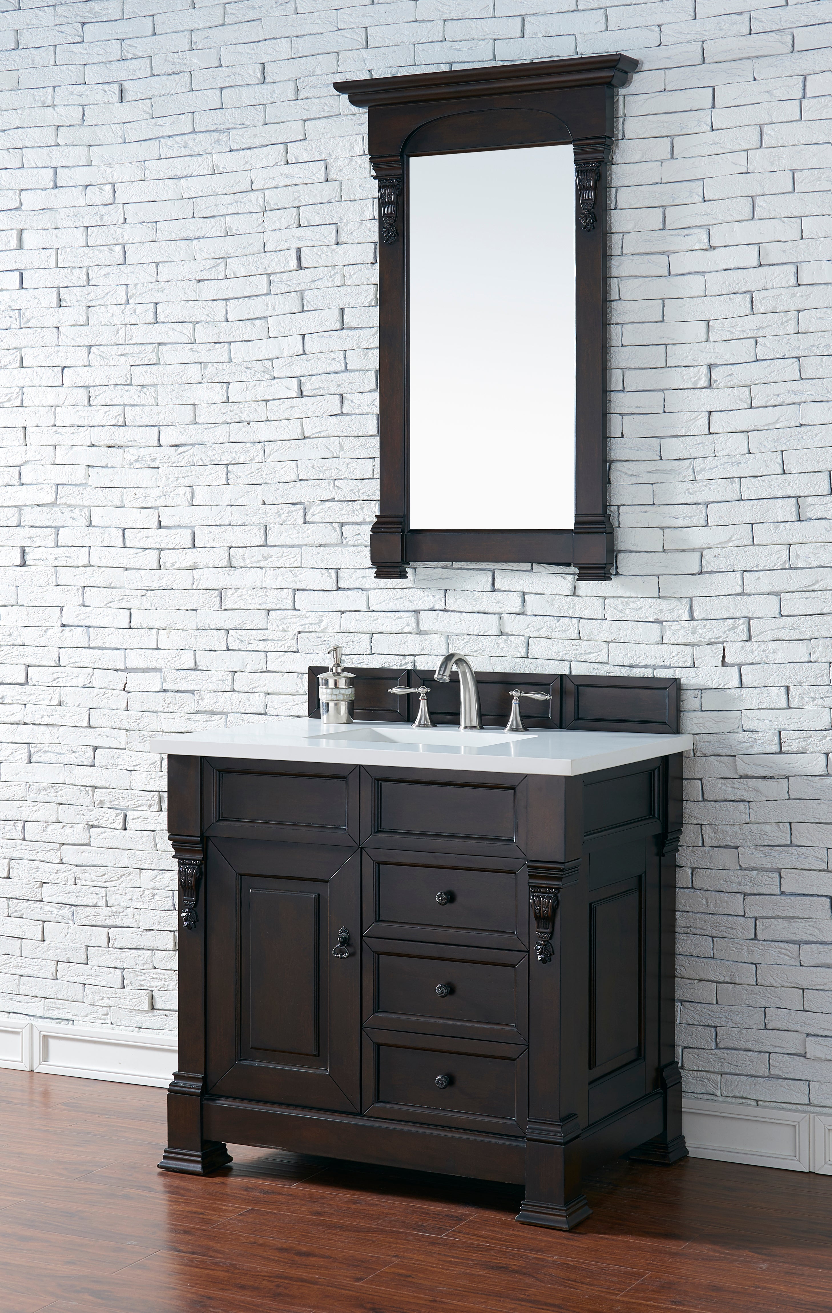 Brookfield 36 Inch Single Bathroom Vanity with Burnished Mahogany Finish & 3CM White Zeus Quartz Countertop - Perfect for Modern Master Bathrooms, Powder Rooms & Small Space Remodels