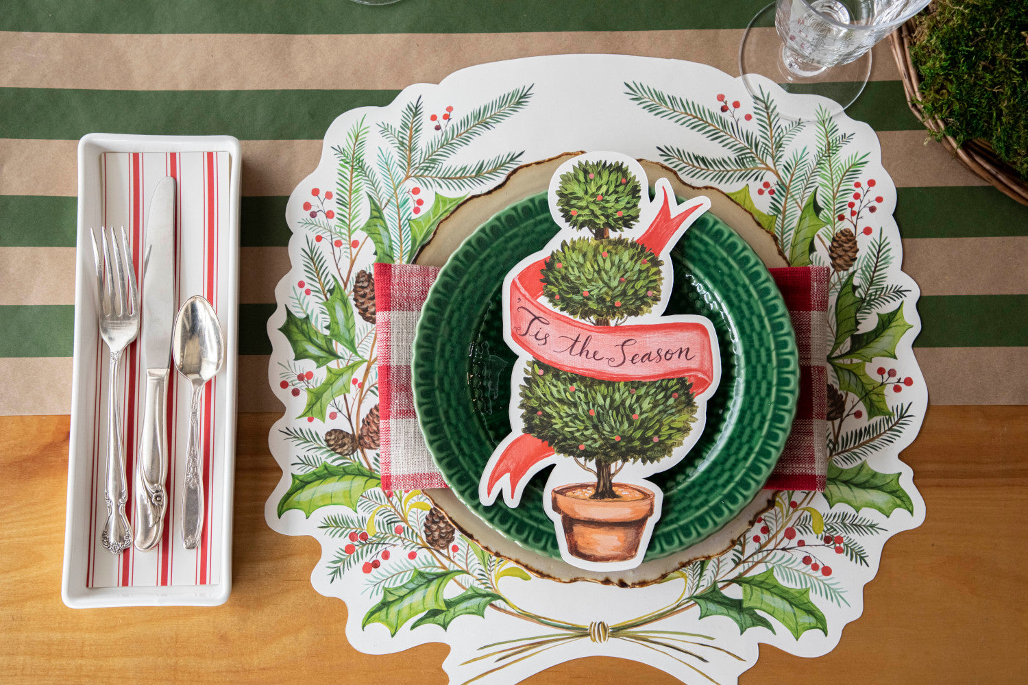 Christmas Sprigs Die-Cut Placemat - Festive Holiday Table Decor for Dining & Party Settings