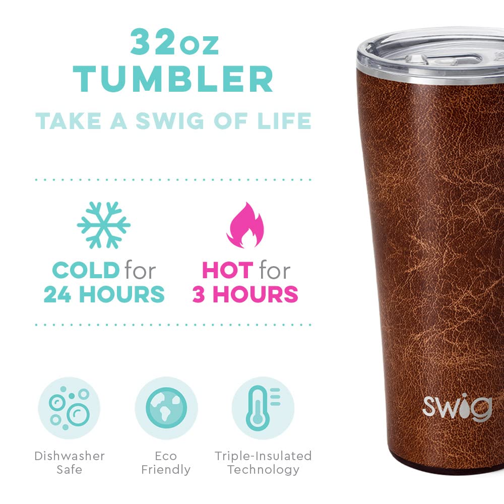 32oz Insulated Stainless Steel Tumbler with Leak-Proof Lid - Swig Life Travel Coffee Mug, Cup Holder Friendly, Hot & Cold Beverage Thermos for Office, Gym, Camping and Road Trips