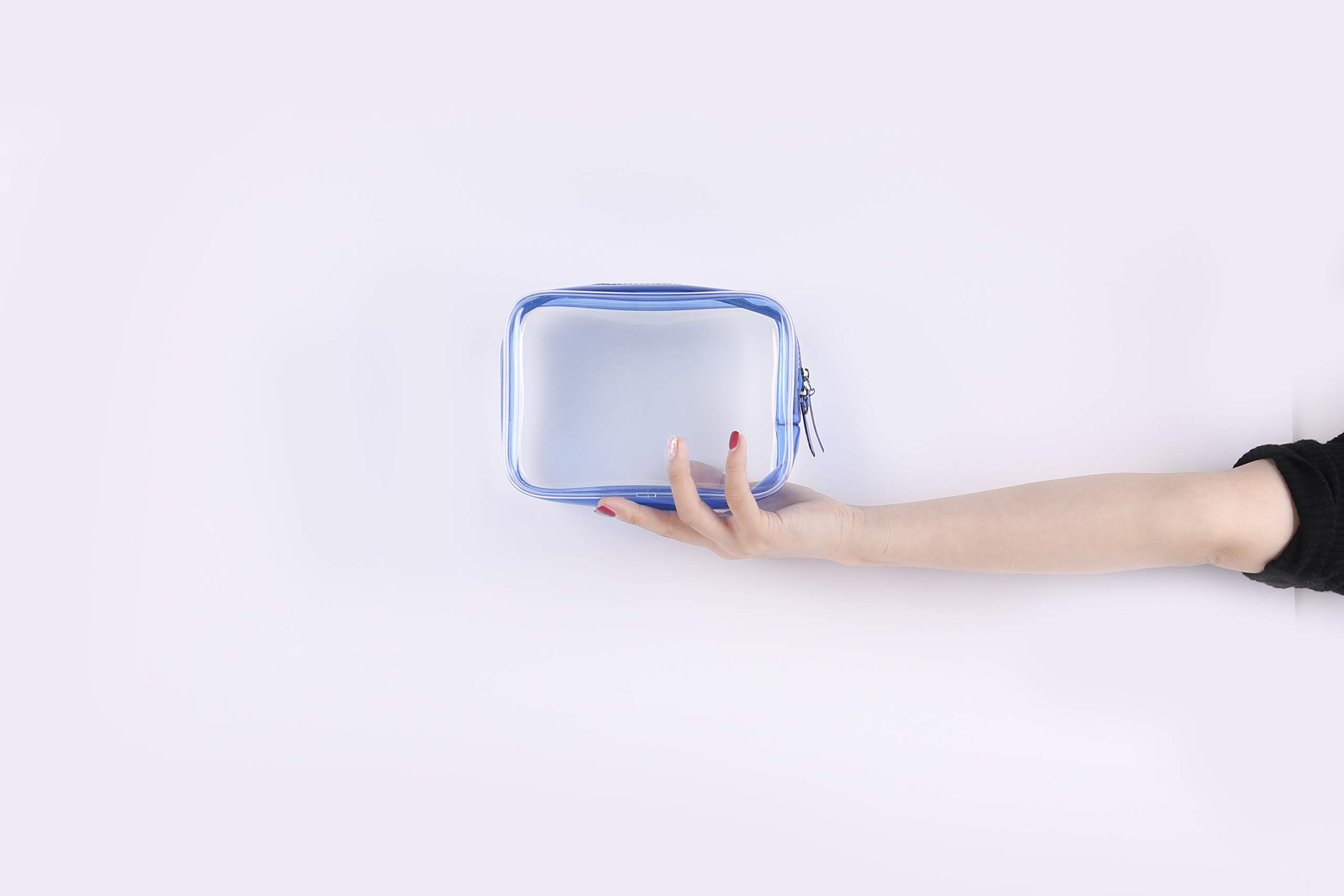 3-Piece Clear Blue Waterproof Travel Toiletry Bag Set - Plastic Shower Organizer Pouch for Women, Men & Kids (Small/Medium/Large) - Perfect for Airplane Carry-On, Camping & Gym Essentials