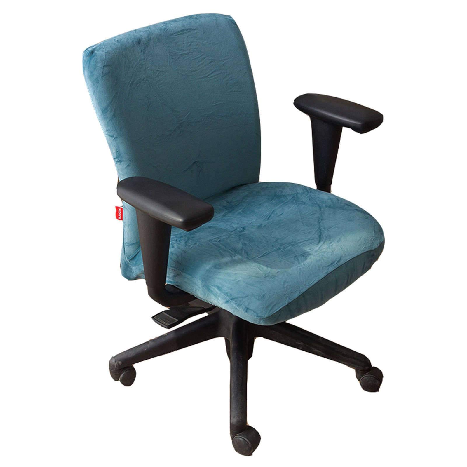 JMXSMFZ Stretchable Velvet Office Chair Cover - 2-Piece Set, Soft Washable Computer Chair Slipcover for Armless Chairs, Dustproof Protector (Peacock Blue) - Perfect for Home Office, Gaming & Workspace Decor