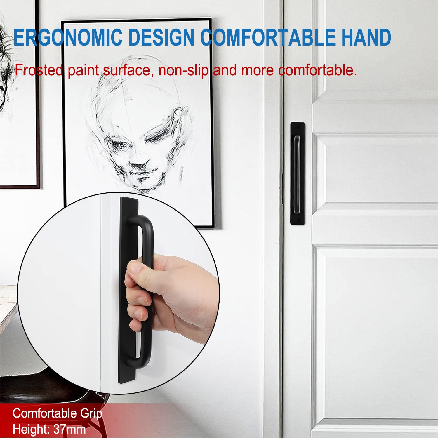 No Drill Adhesive Cabinet Door Handles - 2 Pack Black Self Stick Pulls (212mm) for Kitchen, Shower, Drawer & Sliding Screen Doors | Easy Installation, Damage-Free Solution for Home & Office