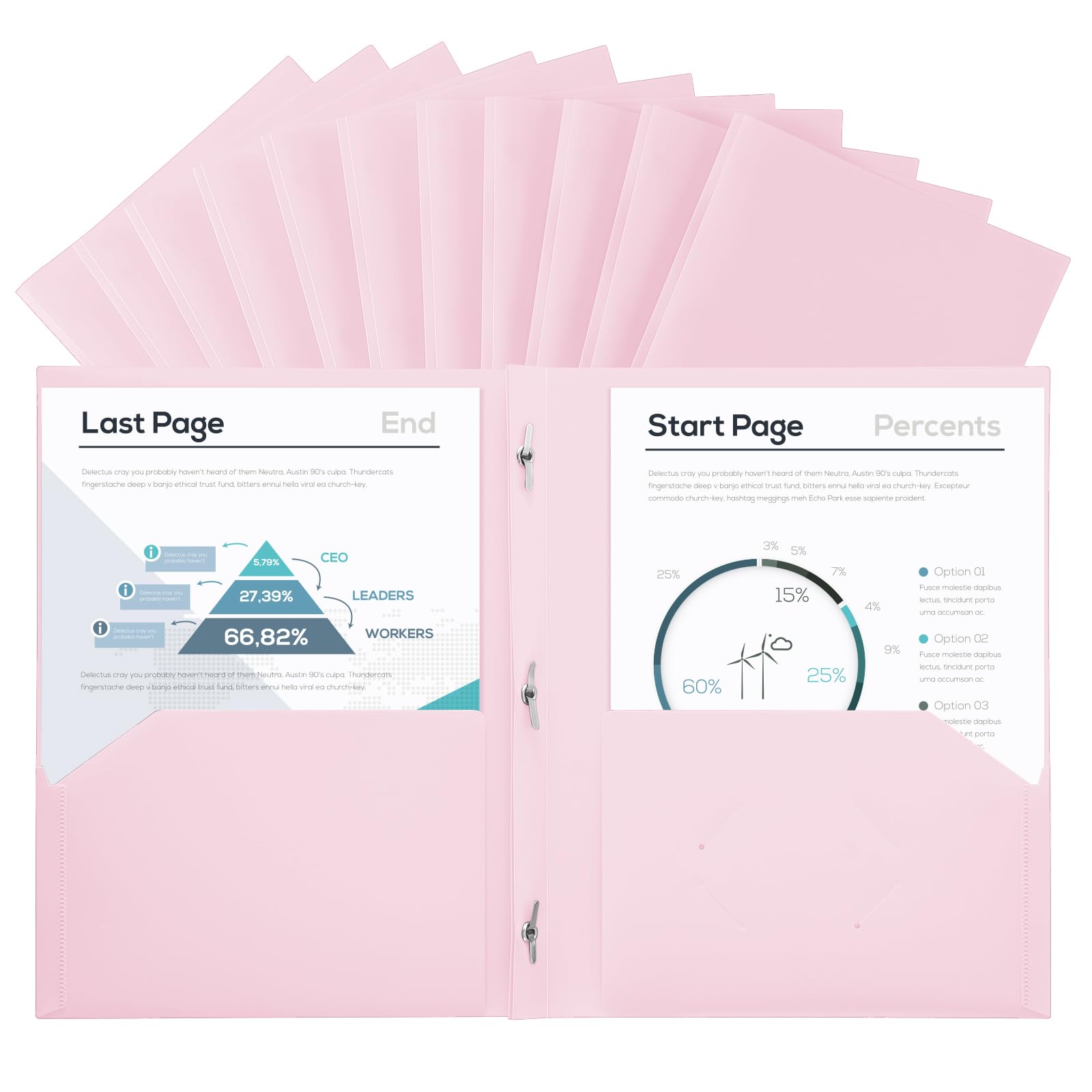 SUIN Plastic Project Folders with 2 Pockets & 3 Prongs - Bulk Pack of 12 Letter Size File Folders for School, Office & Home Organization - Pastel Pink - Perfect for Homework, Reports & Document Storage