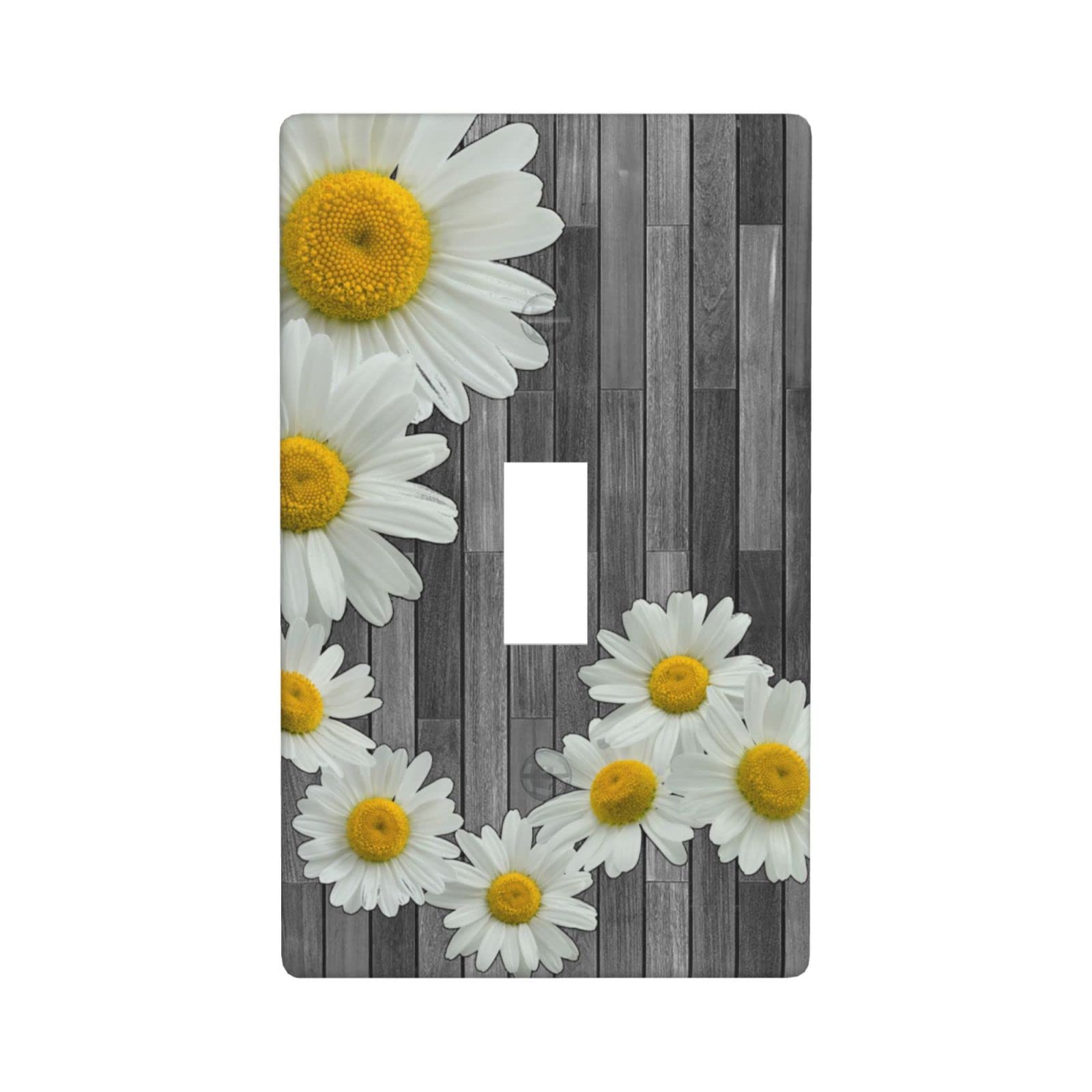 Farmhouse Grey Wood Daisy Decor Light Switch Plate Cover - Single Gang Toggle Switch Wall Plate for Home, Bedroom, Kitchen & Office Decor