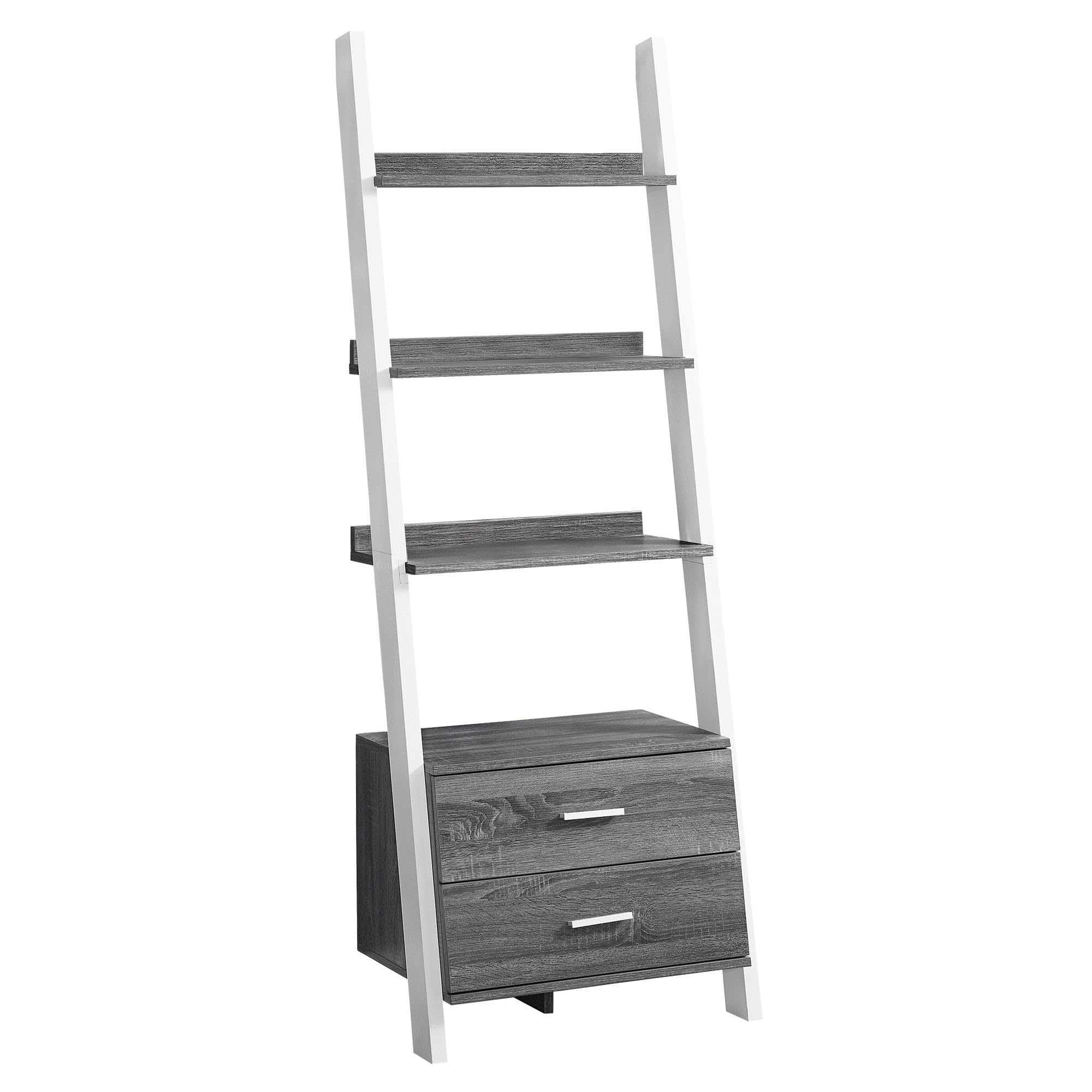 Monarch Specialties Grey & White Wooden Bookcase - 5-Tier Storage Shelf for Books, Toys, and Home Decor | Perfect for Living Room, Bedroom, or Office Organization