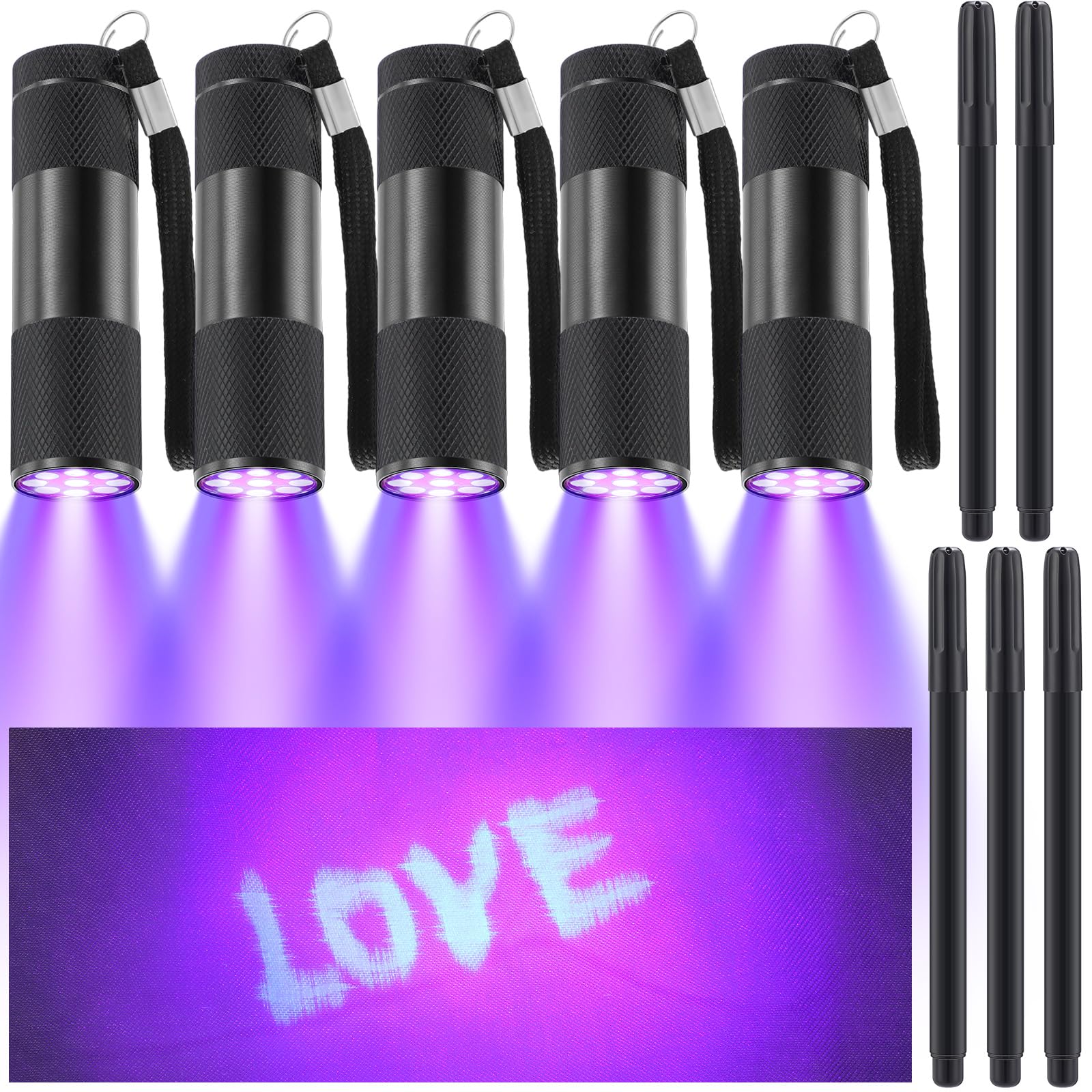 Tegeme 10-Piece UV Invisible Ink Pen Set with Blacklight Flashlights - Spy Secret Writing Kit for Kids, Party Favors & Christmas Gifts | Perfect for Secret Messages, Treasure Hunts & Nighttime Adventures