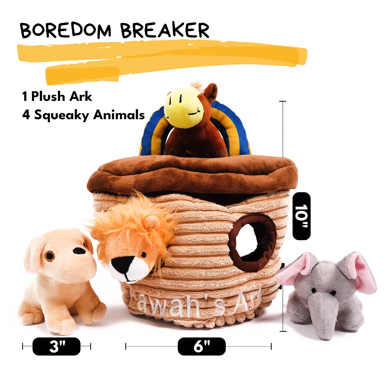 Interactive Hide-and-Seek Burrow Dog Toys - 5 Pack Puzzle Games with Squeaky Chew Plush for Small, Medium & Large Dogs - Brain Stimulating Enrichment Activity for Indoor Play, Training & Fetch Games (Noah's Ark)