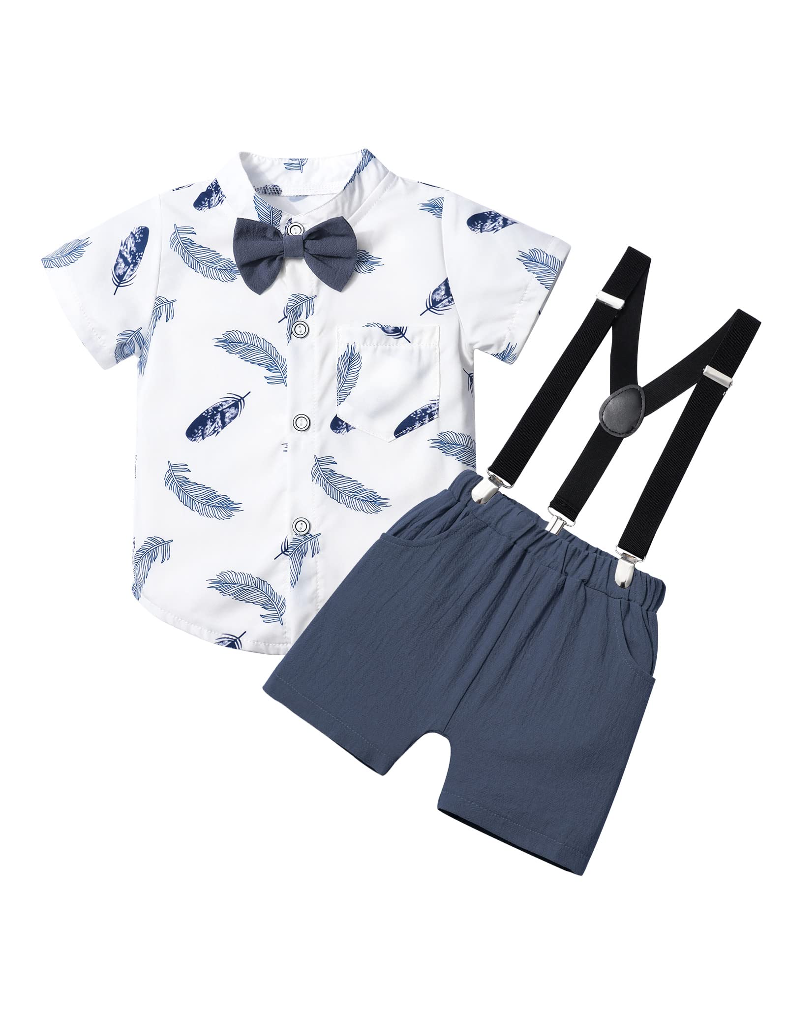 Stylish Toddler Boys Suit Set - Short Sleeve Shirt & Suspenders Shorts for Formal Occasions | Perfect for Weddings, Parties & Family Photos