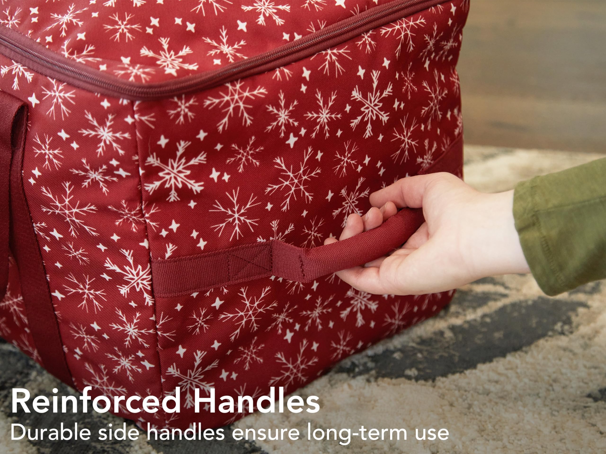 Covermates Keepsakes Adjustable Ornament Storage Bag with Carrying Handles & Padded Protection - Holiday Decoration Organizer for Christmas Tree Ornaments (Red Snowflake Design) - Perfect for Seasonal Storage & Home Organization