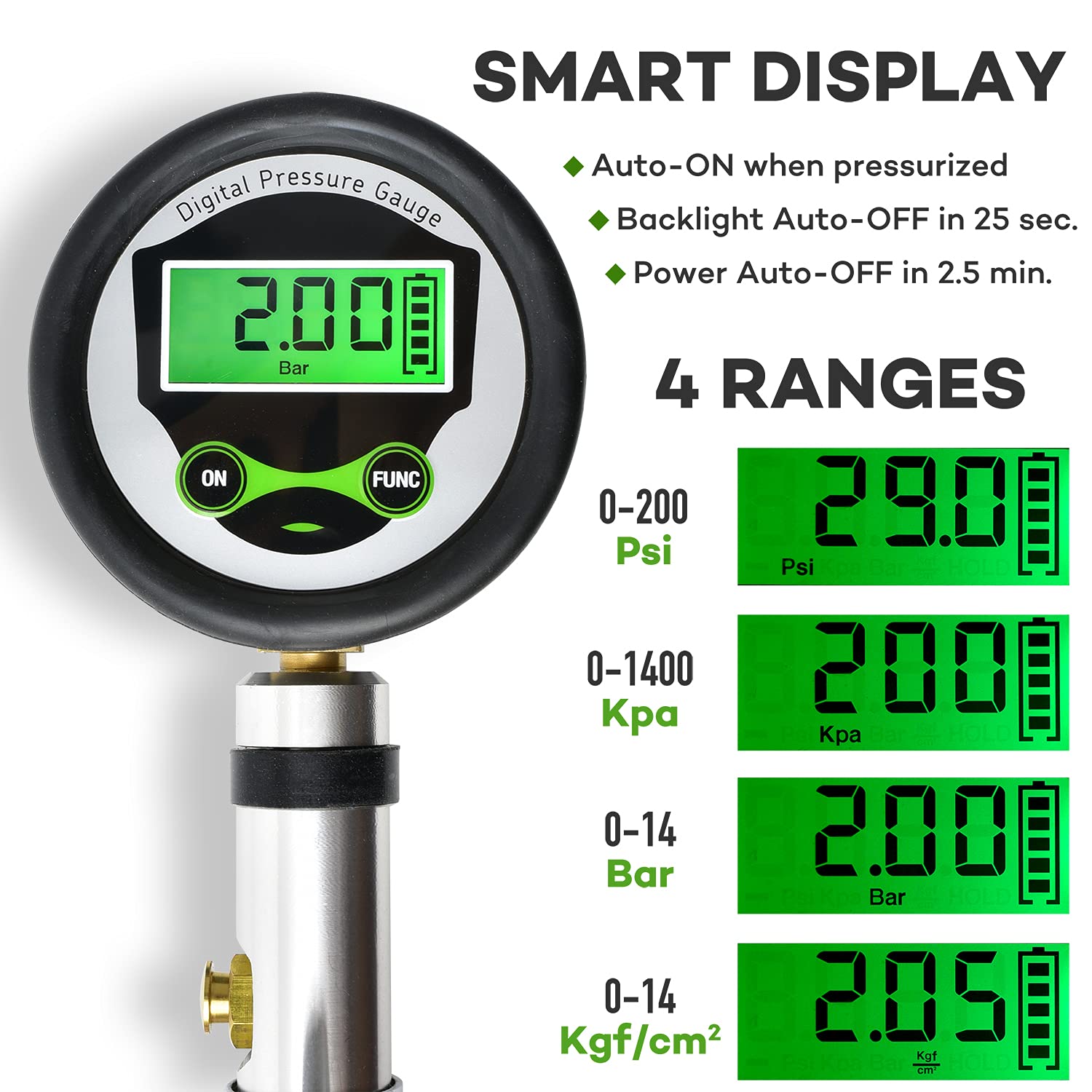 Digital Bicycle Tire Inflator Gauge with Auto-Select Valve - Presta & Schrader Compatible Air Pump for Road Bikes, Mountain Bikes & E-Bikes | Portable Bike Accessories for Cycling, Commuting & Outdoor Adventures