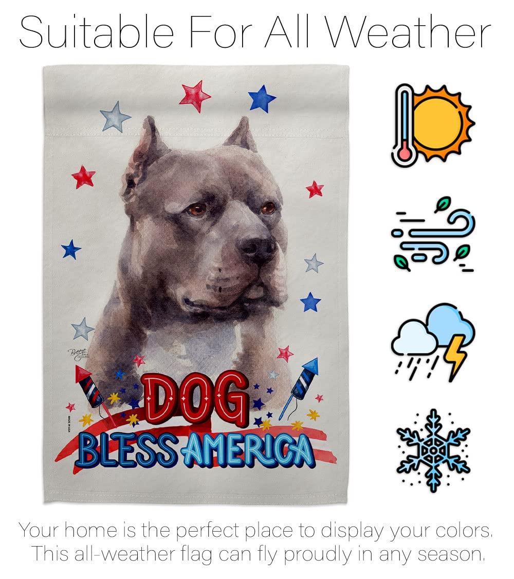 Blue Pitbull Garden Flag Set with Stand - Patriotic Dog Decor for Yard & Home