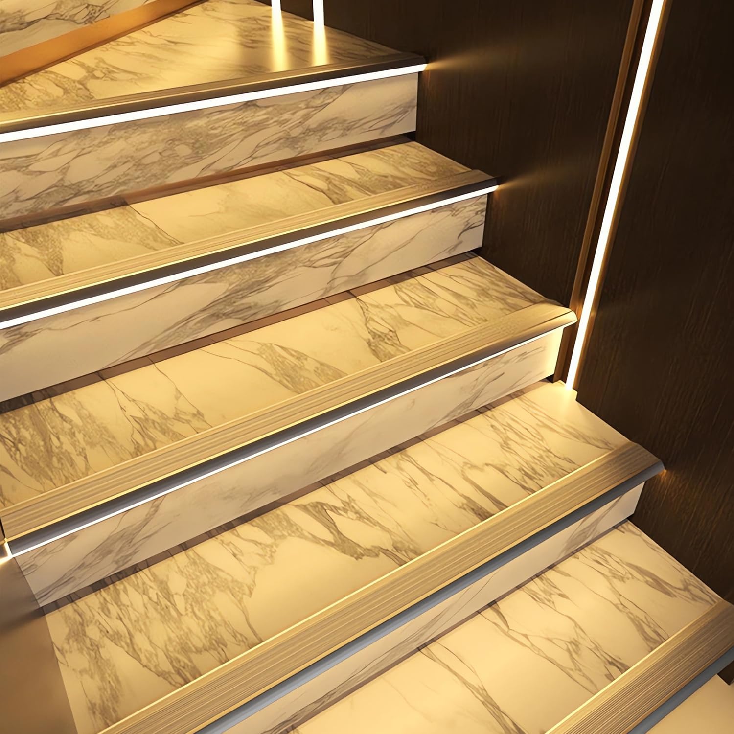 10-Pack 1M Anti-Slip Aluminum LED Stair Nosing Trim - Silver Stair Edge Channel Cover with Safety Backlight, Step Protector & Deck Hard Bar Strip Light for Indoor/Outdoor Stairs, Steps & Decks