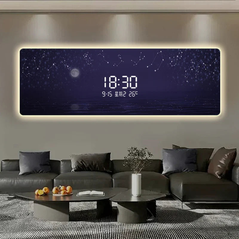 Starry Sky Digital Wall Clock with LED Display - Modern Bedroom, Living Room, Office Decor - Easy to Read Time at Night for Kids and Adults