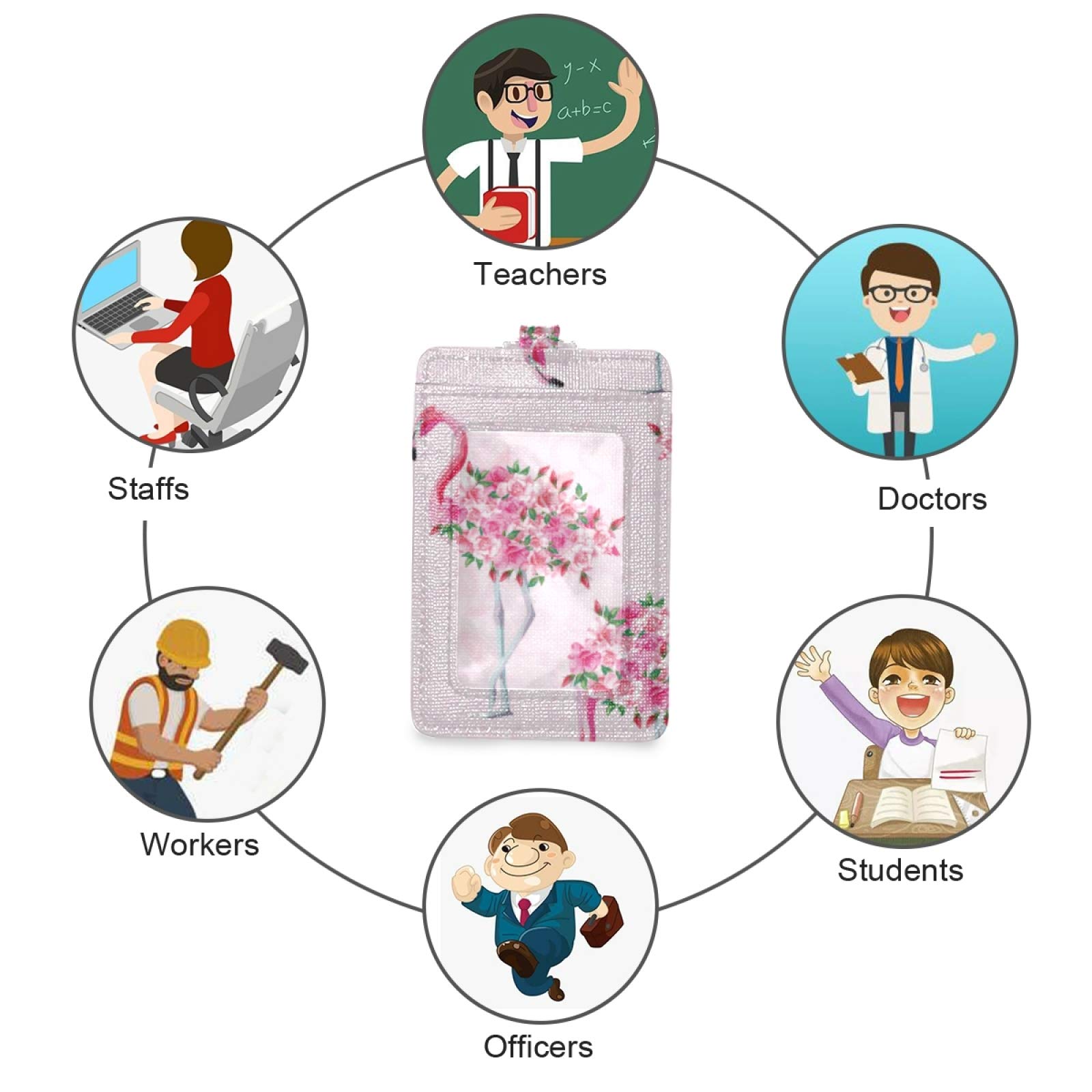 Pink Flamingo Watercolor ID Badge Holder with Lanyard - Office & School Use