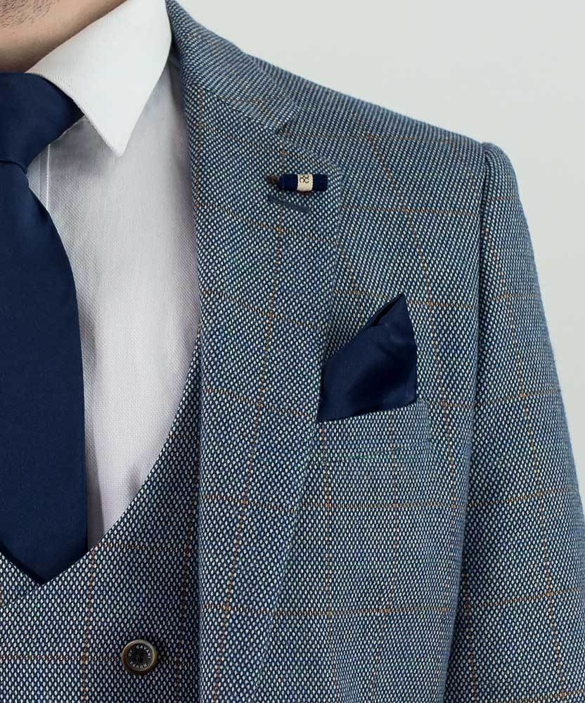 Cavani Del Ray Men's Duck Egg Blue Check Suit | Slim Fit Blazer & Pants Set | Formal Wedding, Business, Party Attire