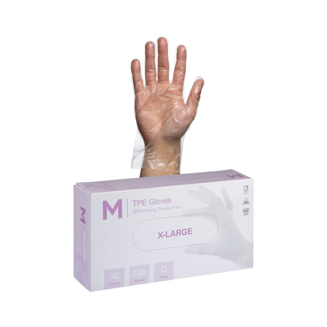 Premium TPE Embossed Powder-Free Gloves - Clear, 240mm Cuff, 2.0g Thickness - 2000 Gloves per Box - Ideal for Food Handling, Medical Use & Cleaning