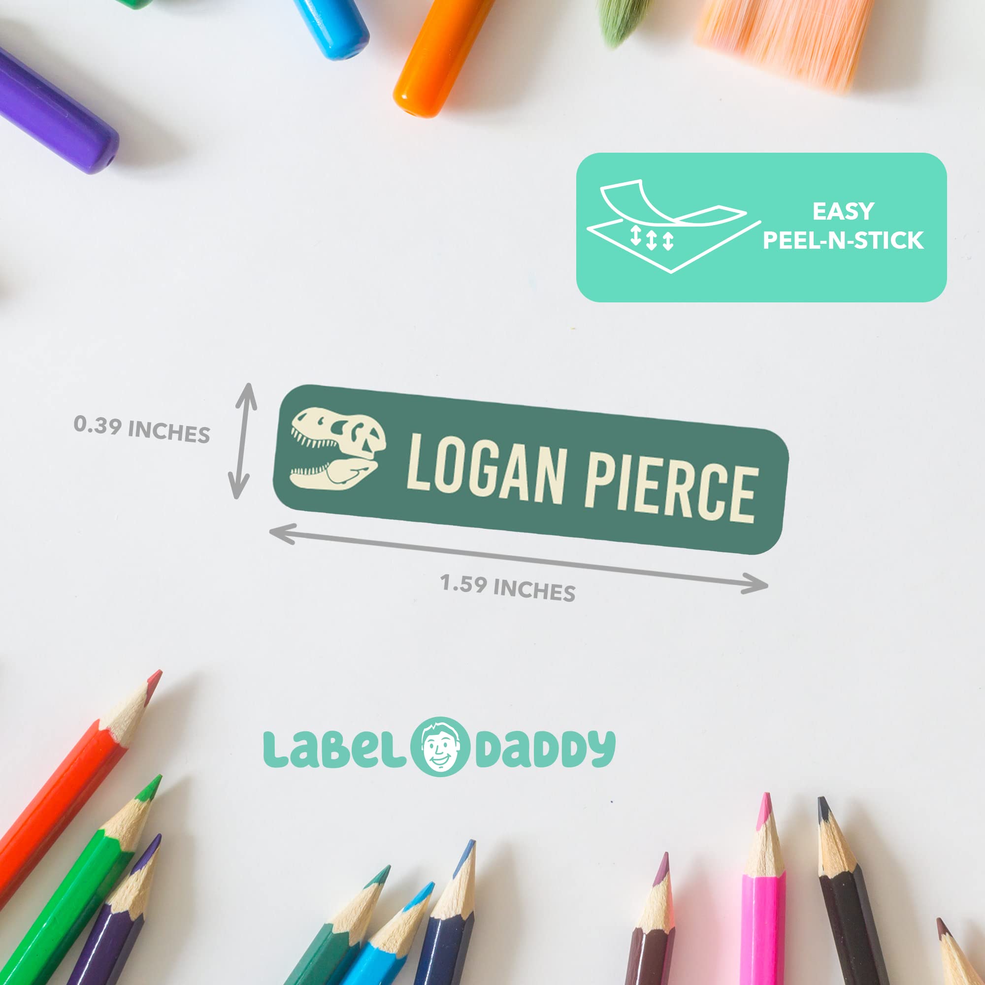 Label Daddy Personalized Stickers for Boys - 80 Waterproof Name Labels for Kids | School Supplies, Shoes, Lunch Boxes | Durable TRex Design - Perfect for Organizing & Identifying Children's Belongings